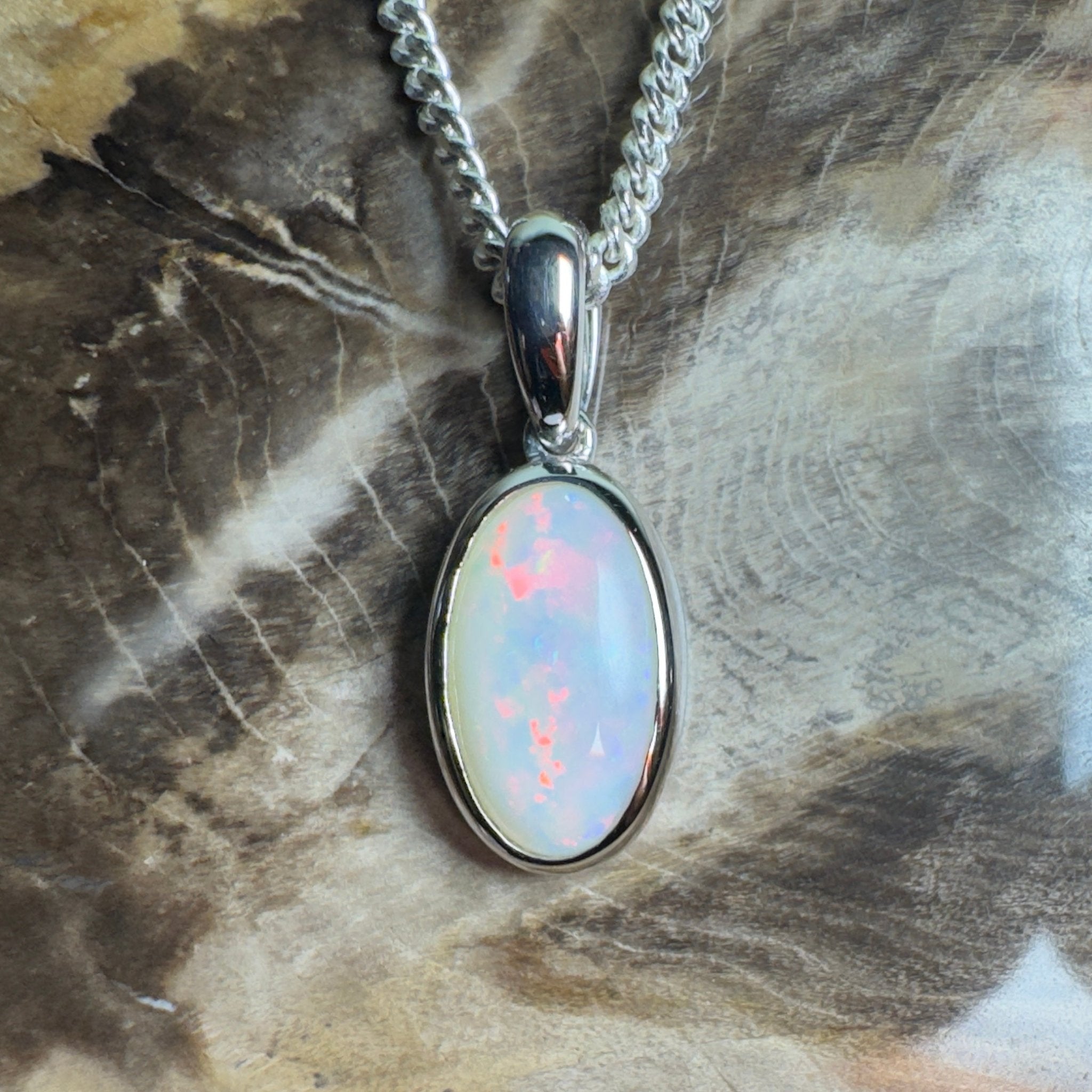 Red Centre Whisper ~ 1.35ct Coober Pedy Opal 925 Silver Pendant