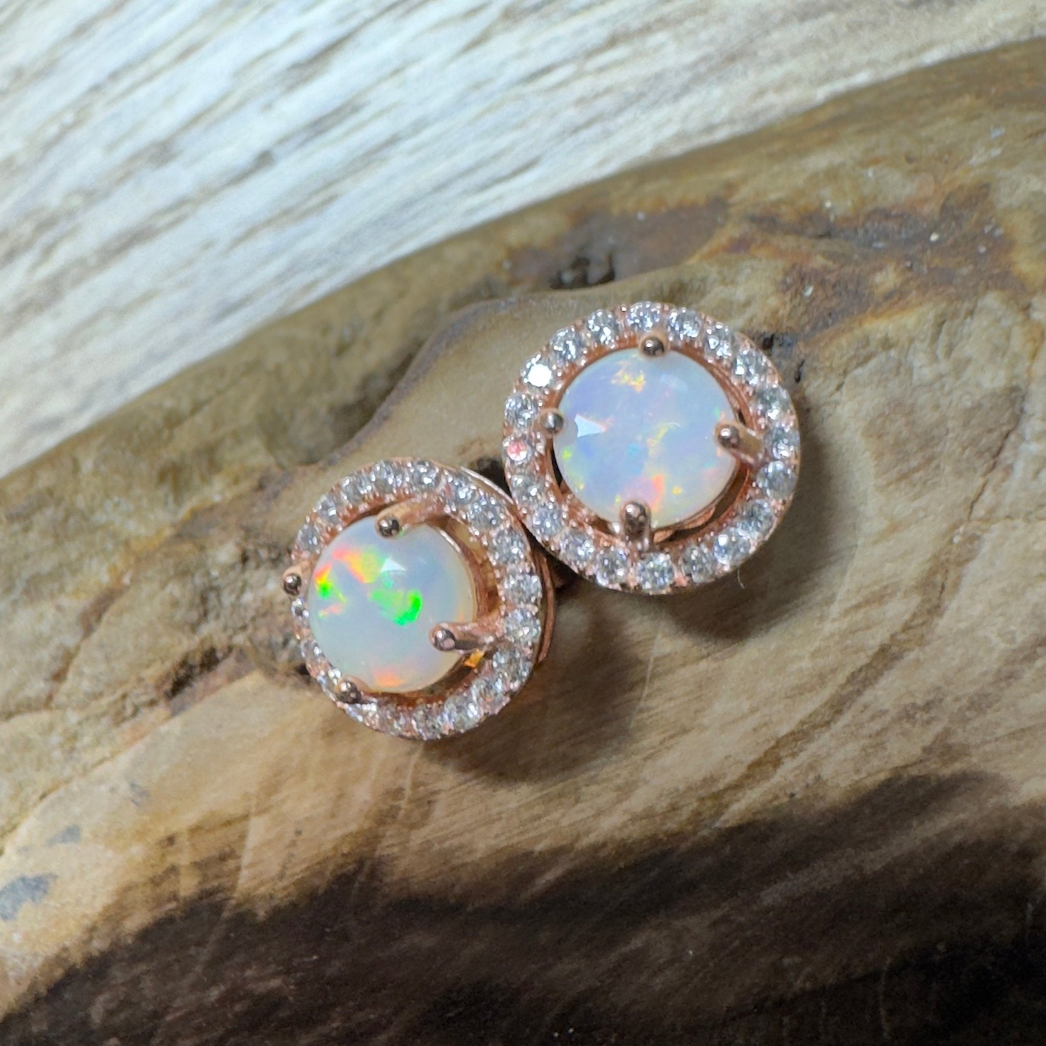 Red Desert Wonders ~ 0.8ct Coober Pedy Opal Rose Gold Coated Sterling Silver Earrings