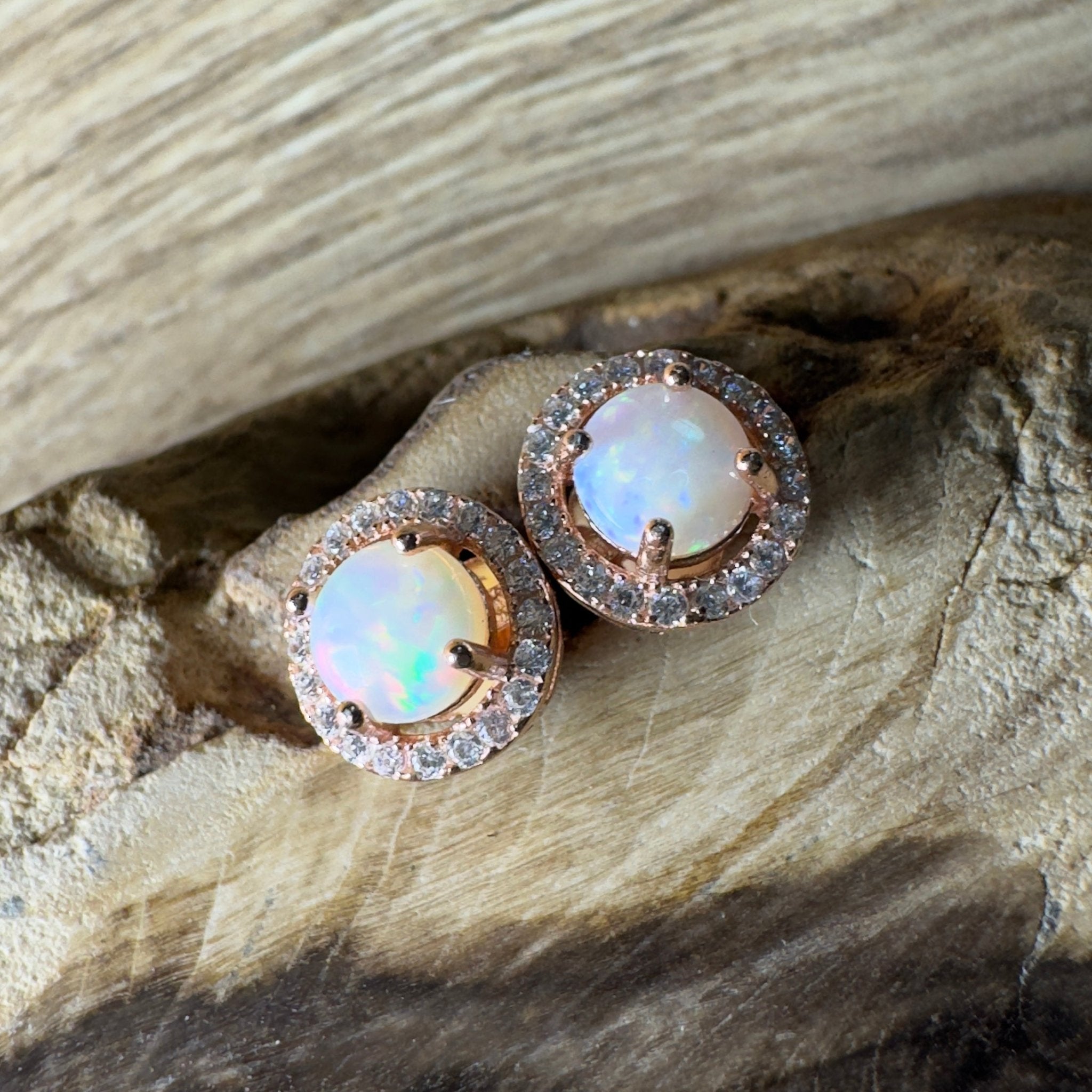 Red Desert Wonders ~ 0.8ct Coober Pedy Opal Rose Gold Coated Sterling Silver Earrings