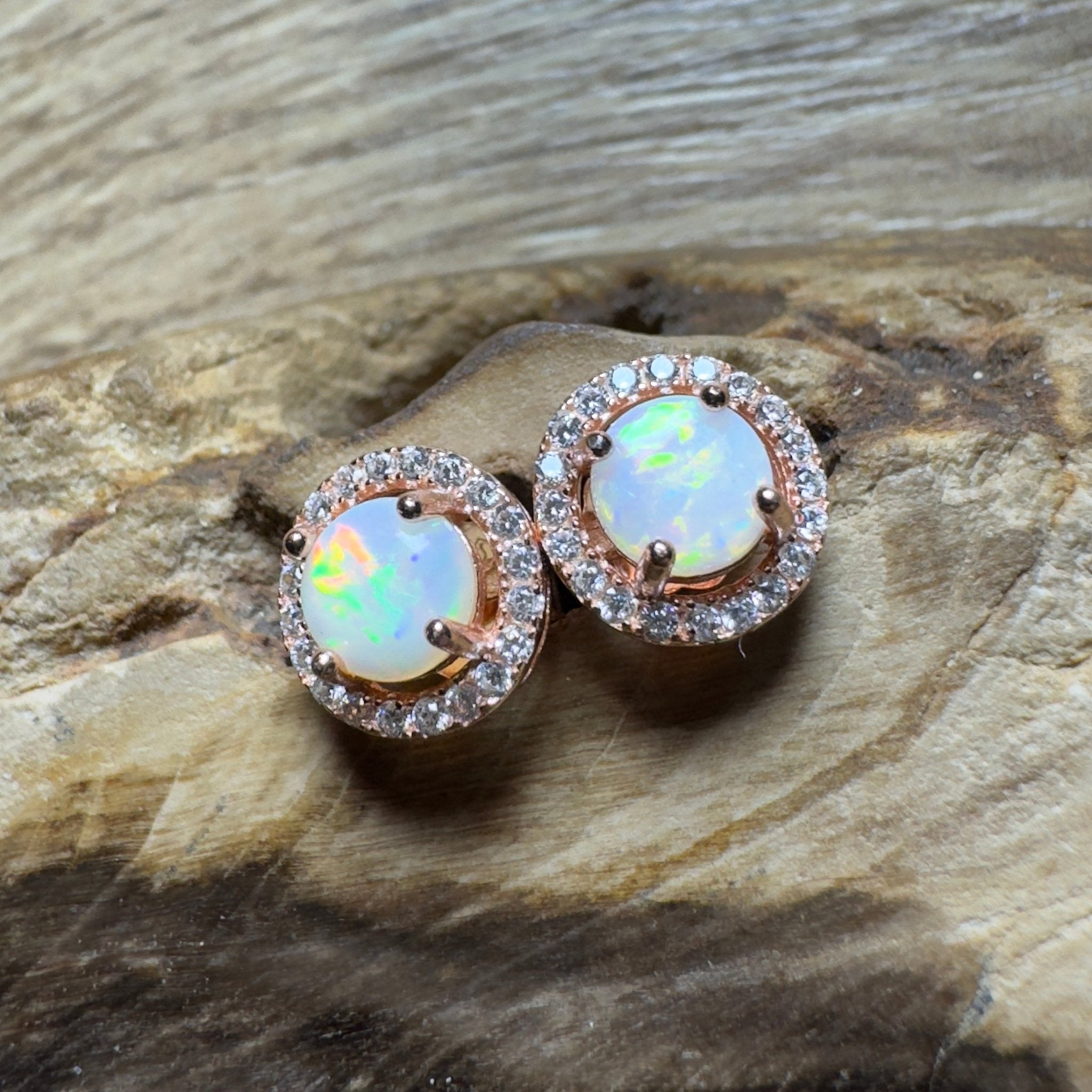 Red Desert Wonders ~ 0.8ct Coober Pedy Opal Rose Gold Coated Sterling Silver Earrings