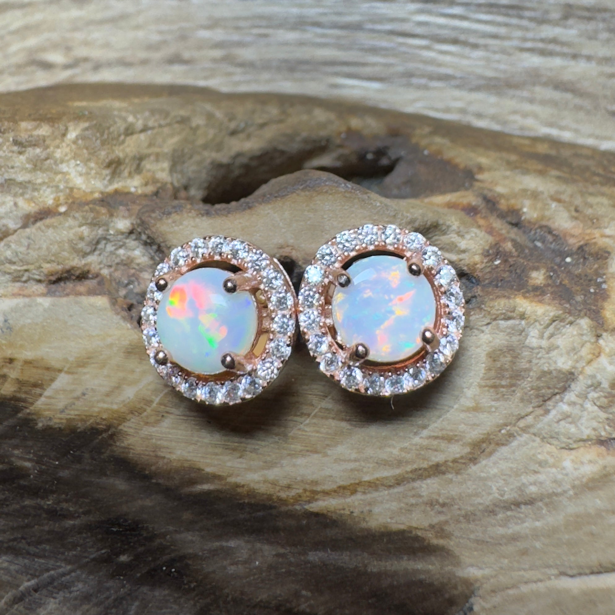 Red Desert Wonders ~ 0.8ct Coober Pedy Opal Rose Gold Coated Sterling Silver Earrings