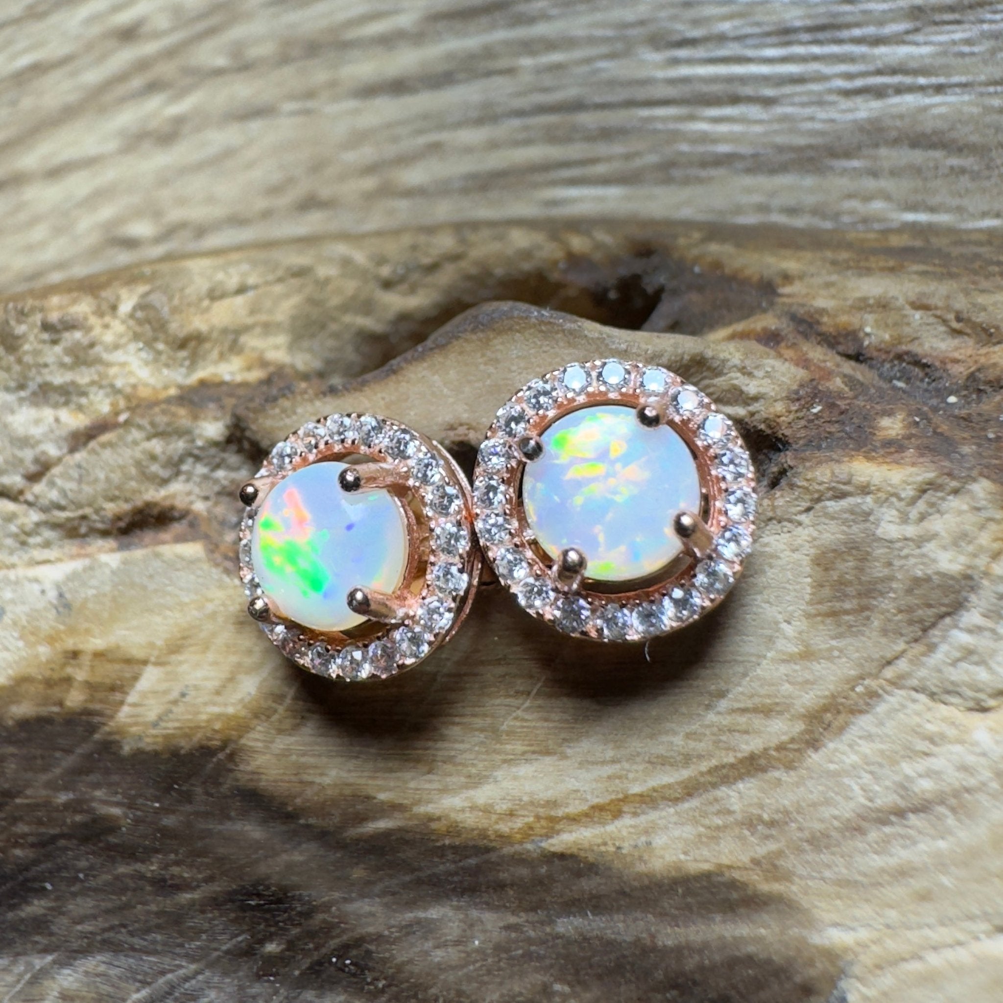 Red Desert Wonders ~ 0.8ct Coober Pedy Opal Rose Gold Coated Sterling Silver Earrings