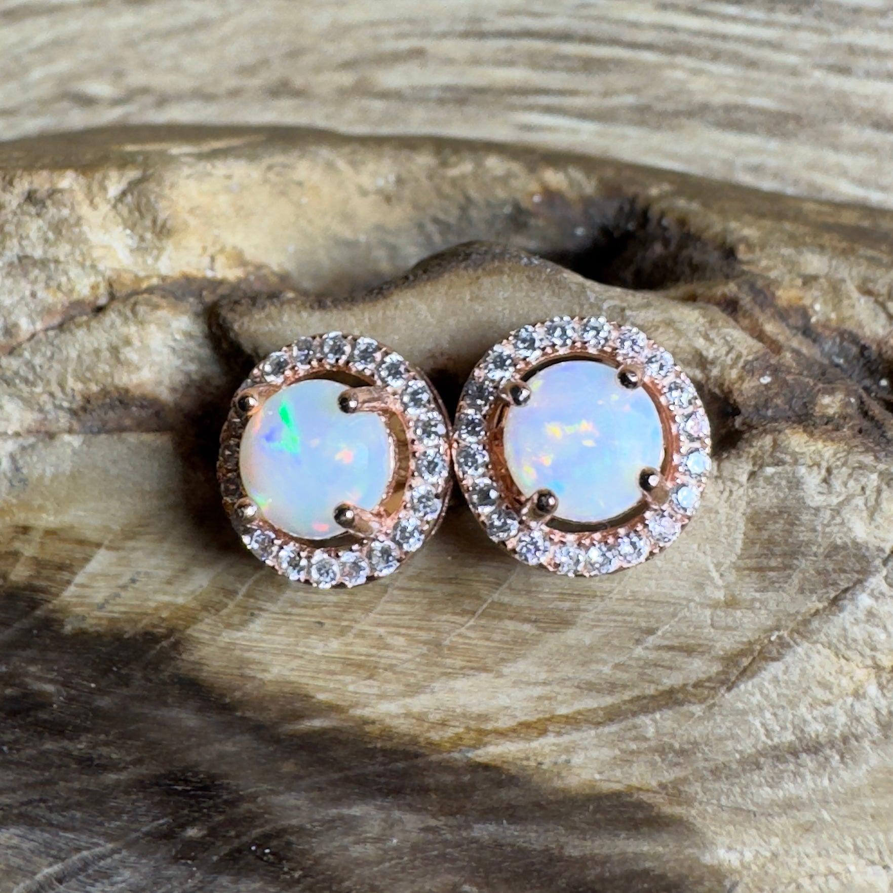 Red Desert Wonders ~ 0.8ct Coober Pedy Opal Rose Gold Coated Sterling Silver Earrings