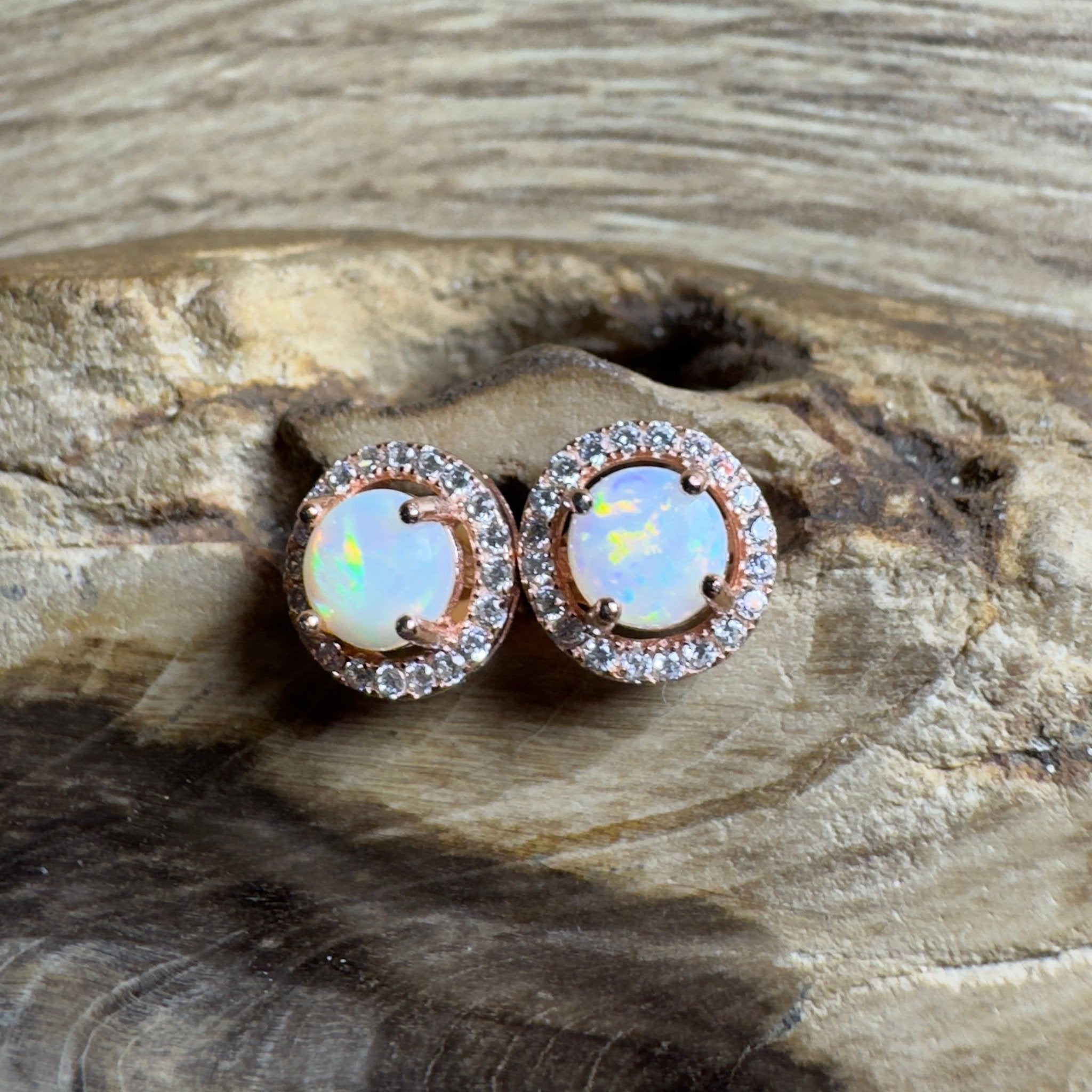 Red Desert Wonders ~ 0.8ct Coober Pedy Opal Rose Gold Coated Sterling Silver Earrings