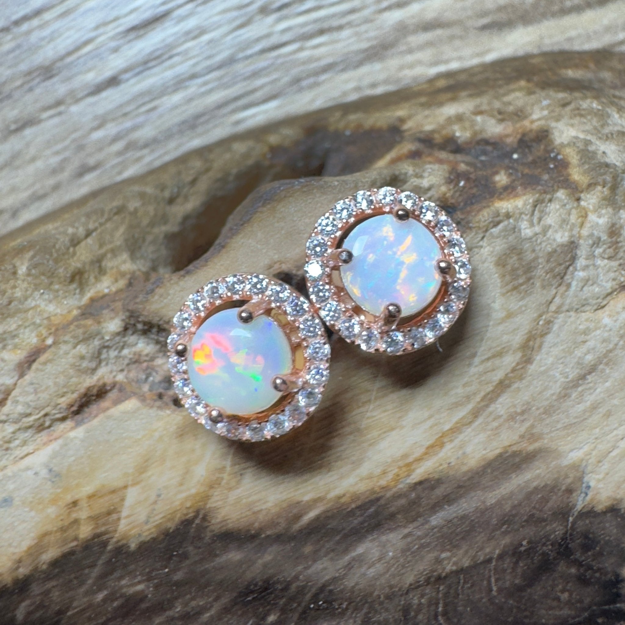 Red Desert Wonders ~ 0.8ct Coober Pedy Opal Rose Gold Coated Sterling Silver Earrings