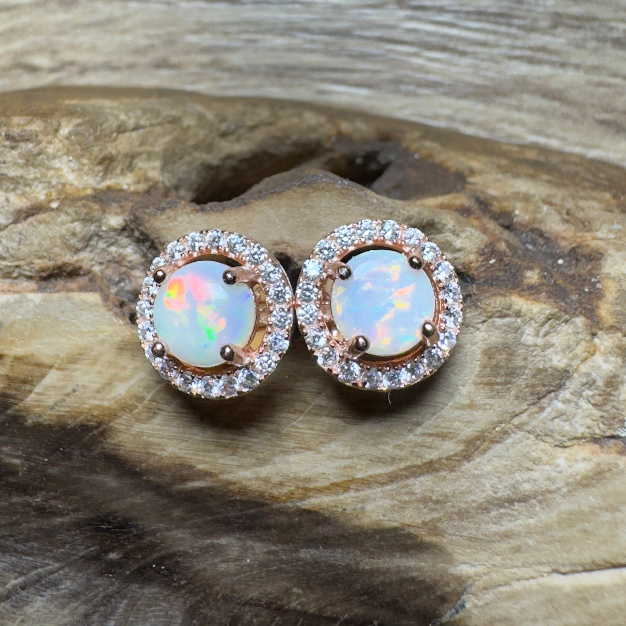 Red Desert Wonders ~ 0.8ct Coober Pedy Opal Rose Gold Coated Sterling Silver Earrings