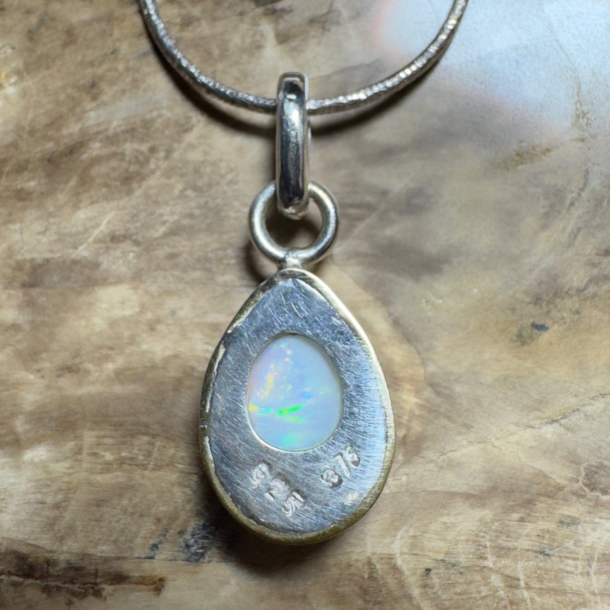 Red Ridge White ~ 2.7ct Solid Lightning Ridge White Opal Two - tone 9ct Gold and 925 Sterling Silver Pendant Necklace