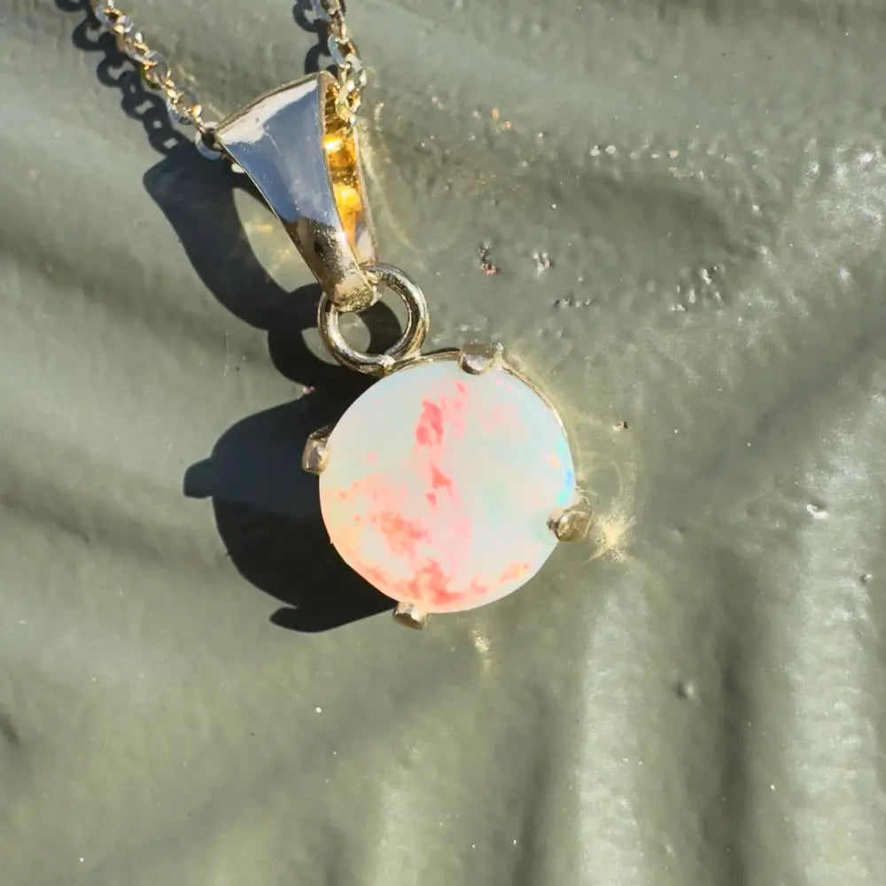 Handcrafted 9ct Solid Gold Opal Pendant Necklace featuring a Lightning Ridge 1ct Opal