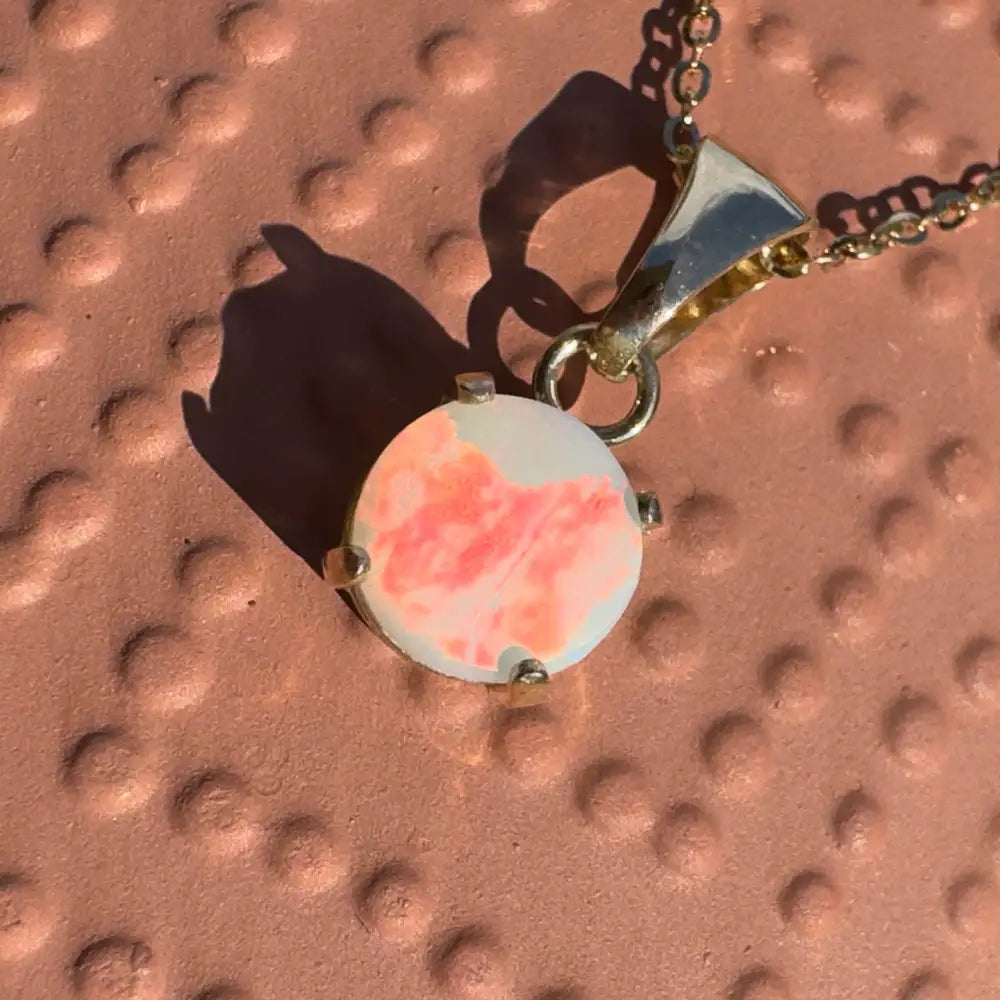 Round opal pendant necklace from Red Sky at Night handcrafted in 9ct solid gold