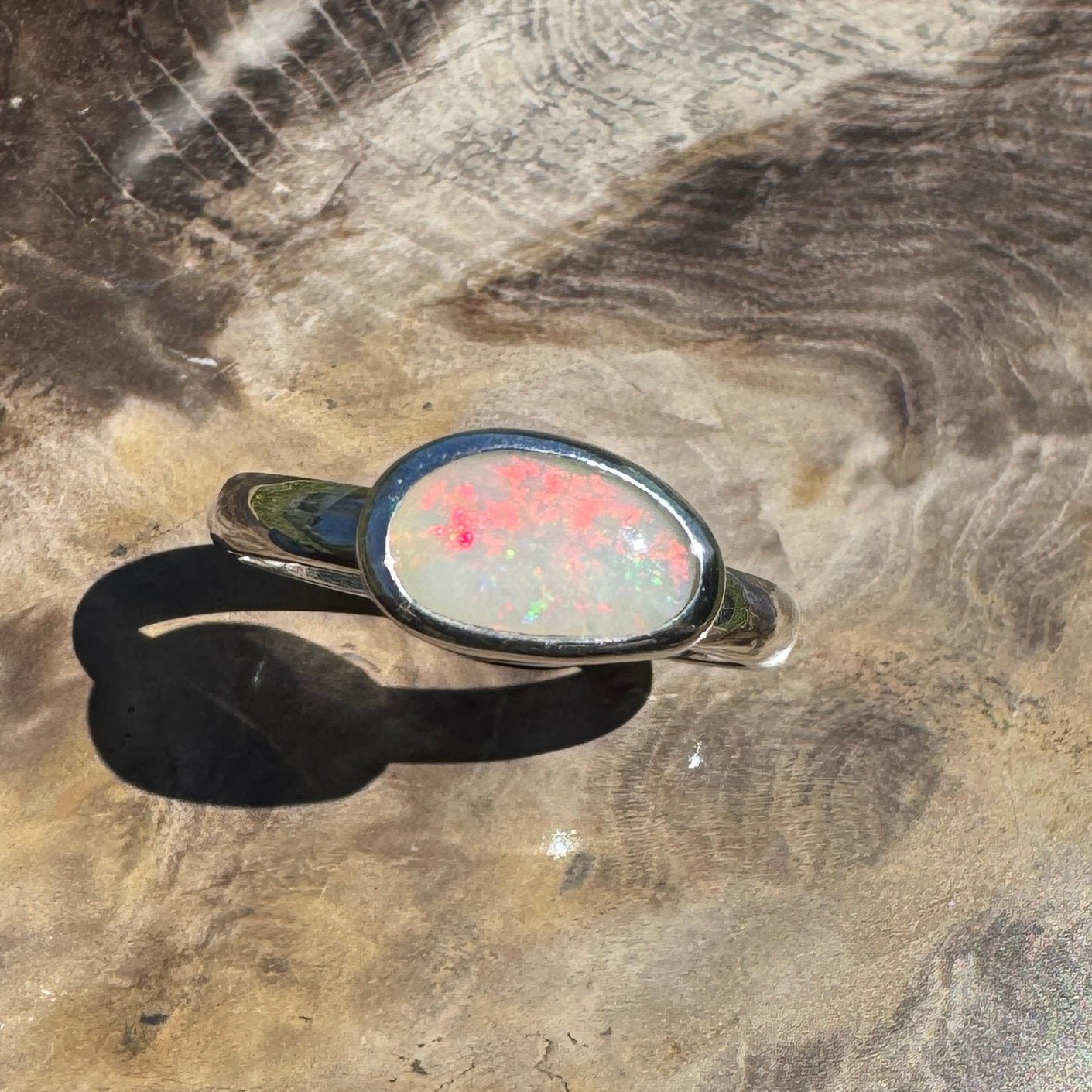 Red Sky Glow ~ 0.9ct Solid Coober Pedy Opal 925 Silver Ring