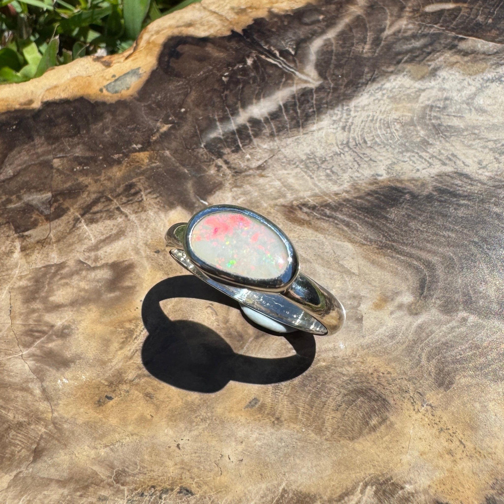 Red Sky Glow ~ 0.9ct Solid Coober Pedy Opal 925 Silver Ring