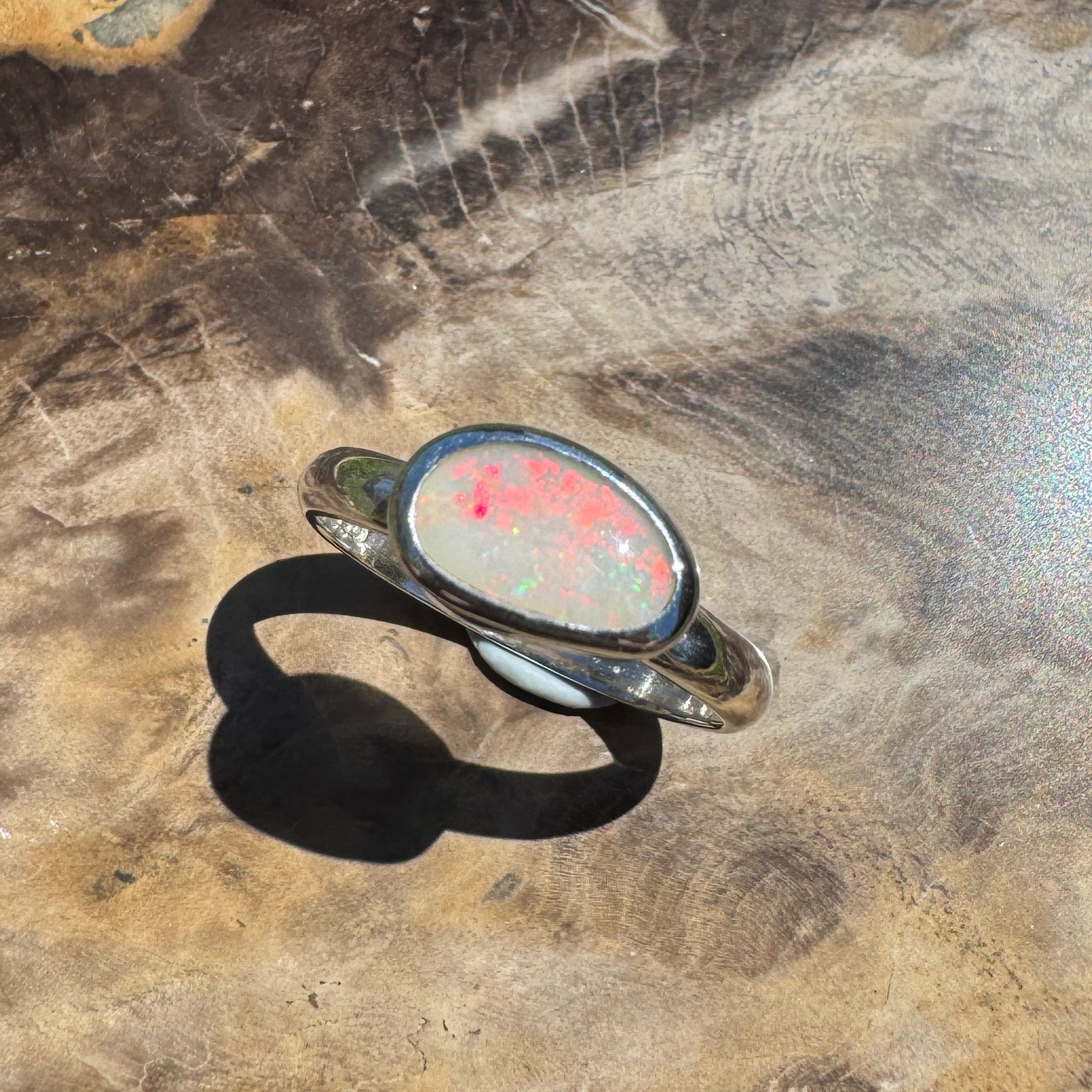 Red Sky Glow ~ 0.9ct Solid Coober Pedy Opal 925 Silver Ring