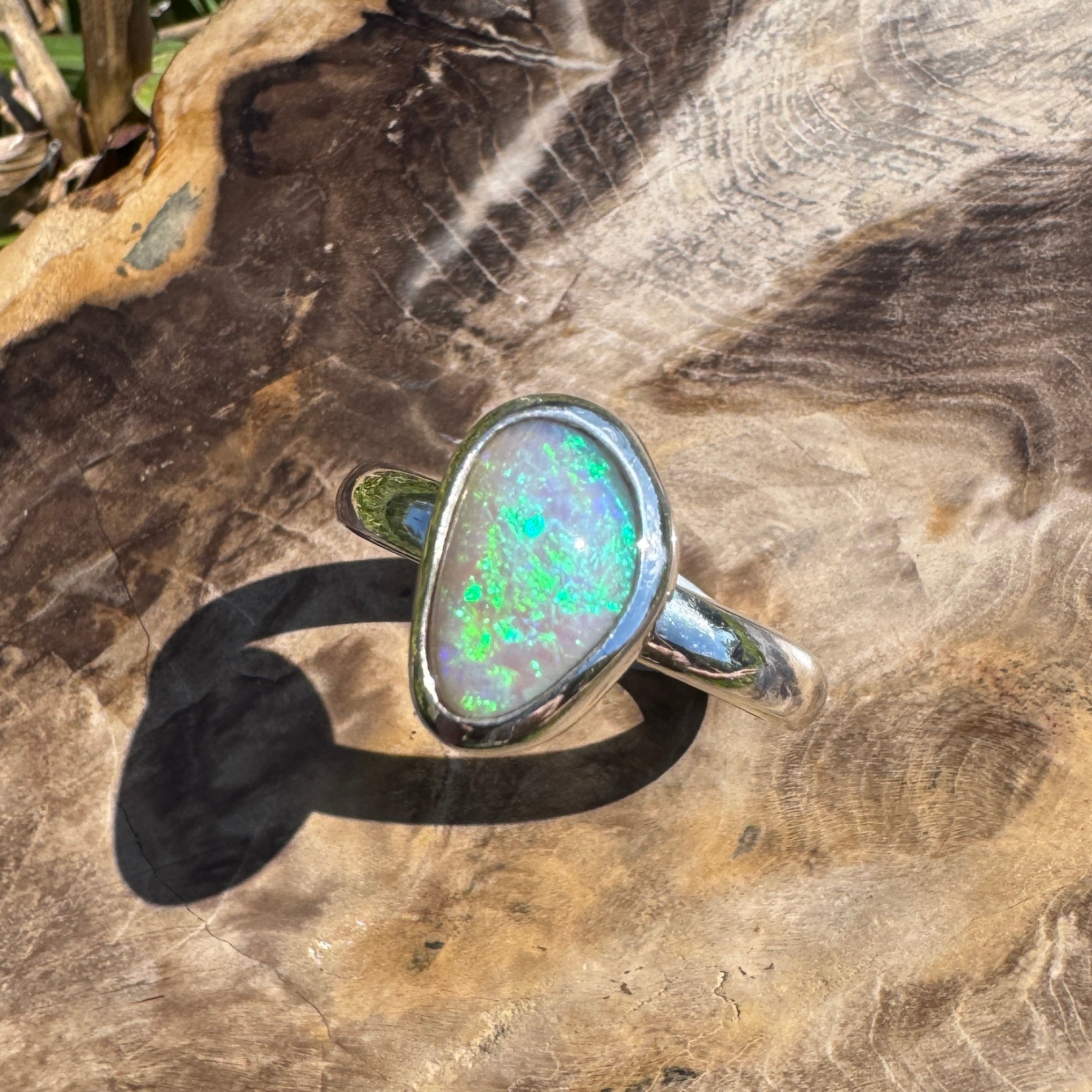 Ridge Horizon - 2ct Solid Lightning Ridge Crystal Opal Sterling Silver Ring