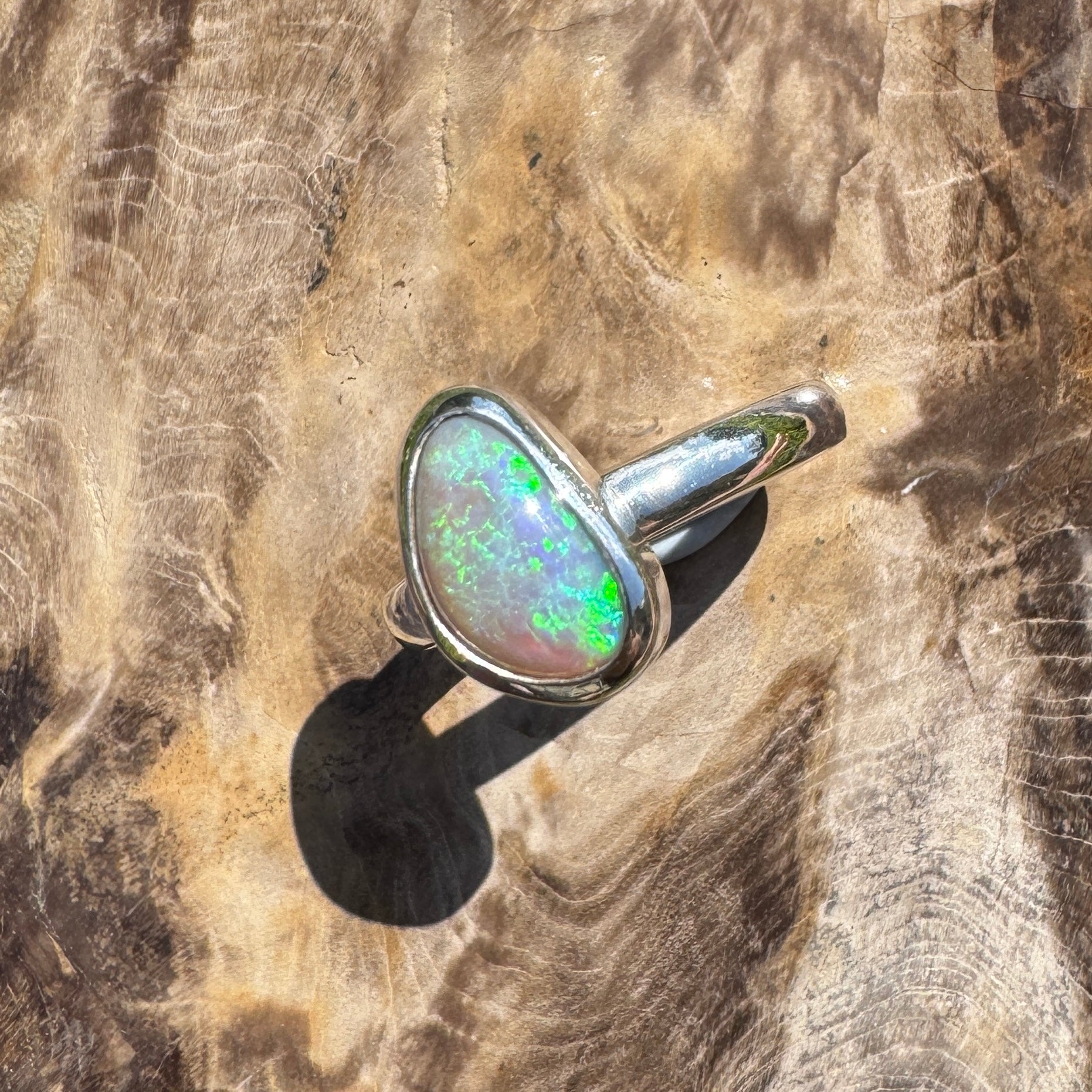 Ridge Horizon - 2ct Solid Lightning Ridge Crystal Opal Sterling Silver Ring