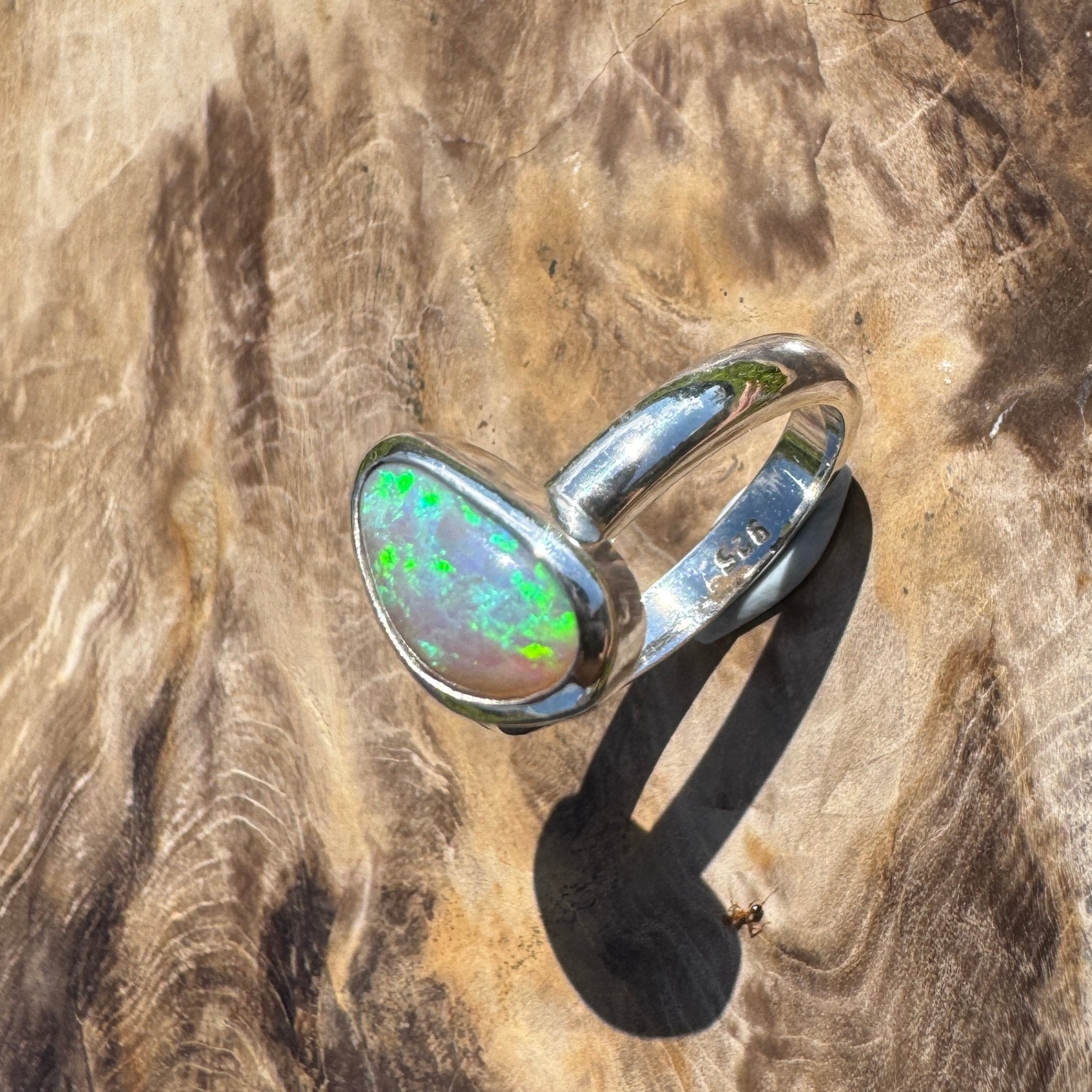 Ridge Horizon - 2ct Solid Lightning Ridge Crystal Opal Sterling Silver Ring