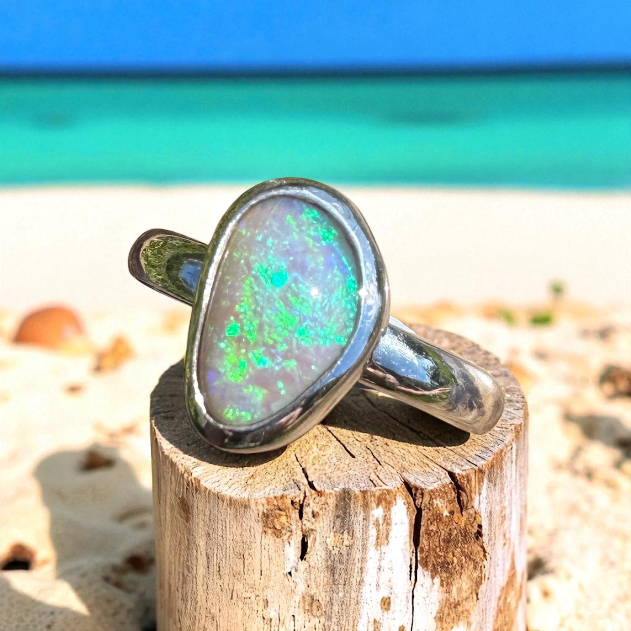 Ridge Horizon - 2ct Solid Lightning Ridge Crystal Opal Sterling Silver Ring