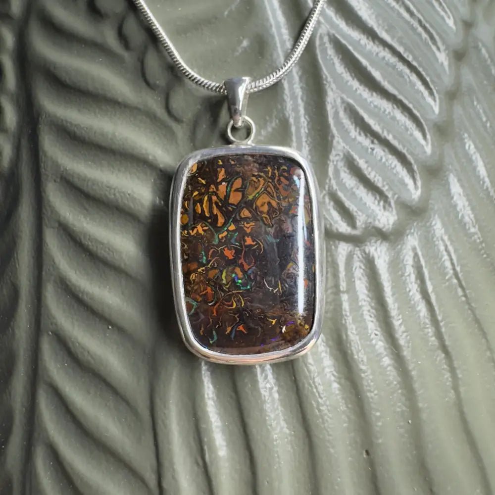 'Rivers Run' ~ Handcrafted 16.6ct Solid Queensland Boulder Opal 925 Sterling Silver Pendant Necklace