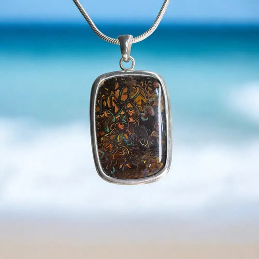 'Rivers Run' ~ Handcrafted 16.6ct Solid Queensland Boulder Opal 925 Sterling Silver Pendant Necklace