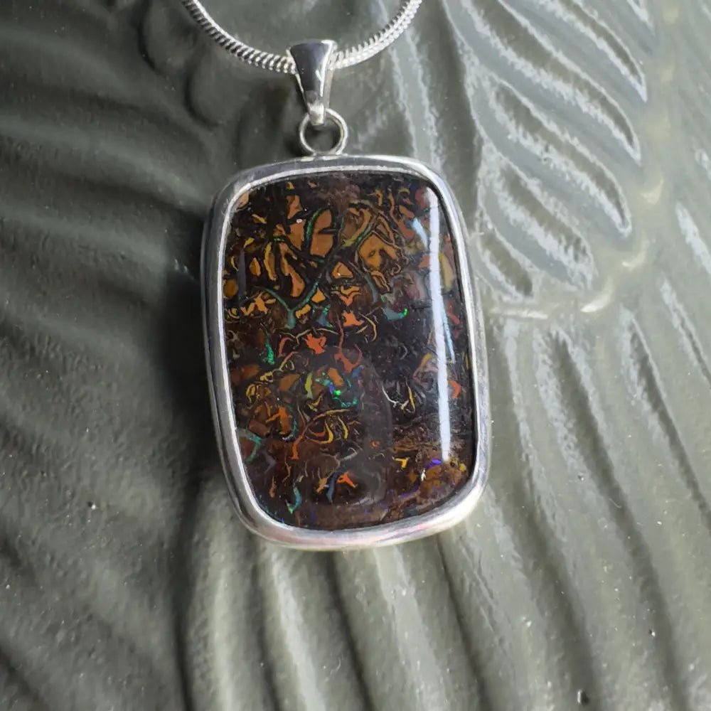 'Rivers Run' ~ Handcrafted 16.6ct Solid Queensland Boulder Opal 925 Sterling Silver Pendant Necklace