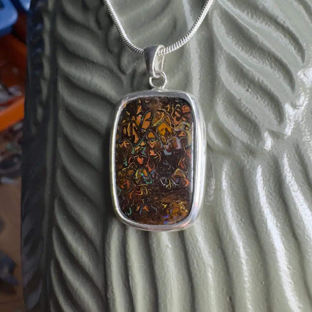 'Rivers Run' ~ Handcrafted 16.6ct Solid Queensland Boulder Opal 925 Sterling Silver Pendant Necklace