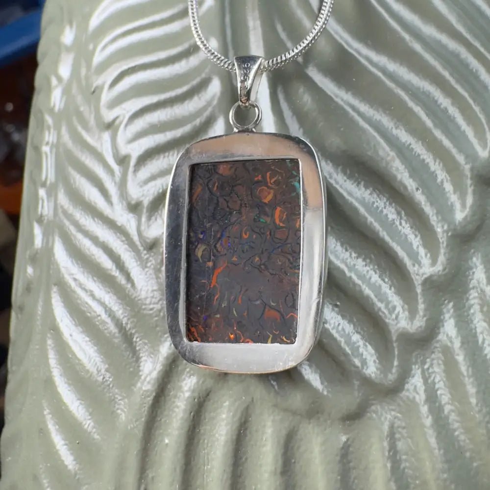 'Rivers Run' ~ Handcrafted 16.6ct Solid Queensland Boulder Opal 925 Sterling Silver Pendant Necklace