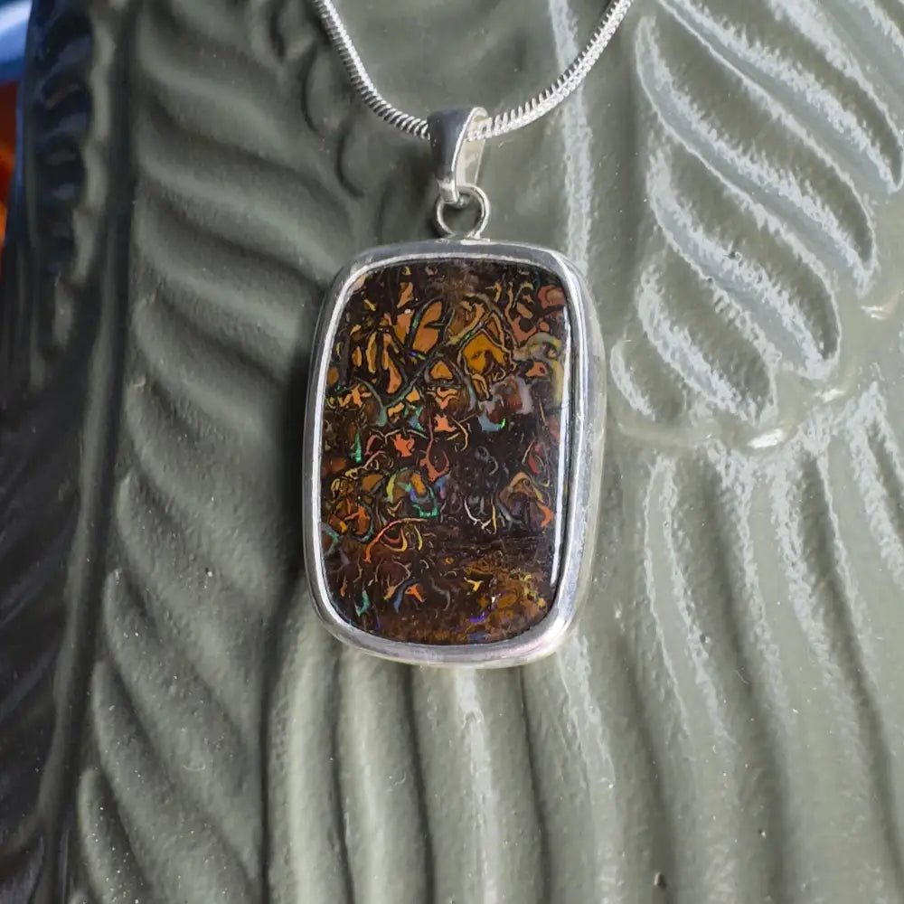 'Rivers Run' ~ Handcrafted 16.6ct Solid Queensland Boulder Opal 925 Sterling Silver Pendant Necklace