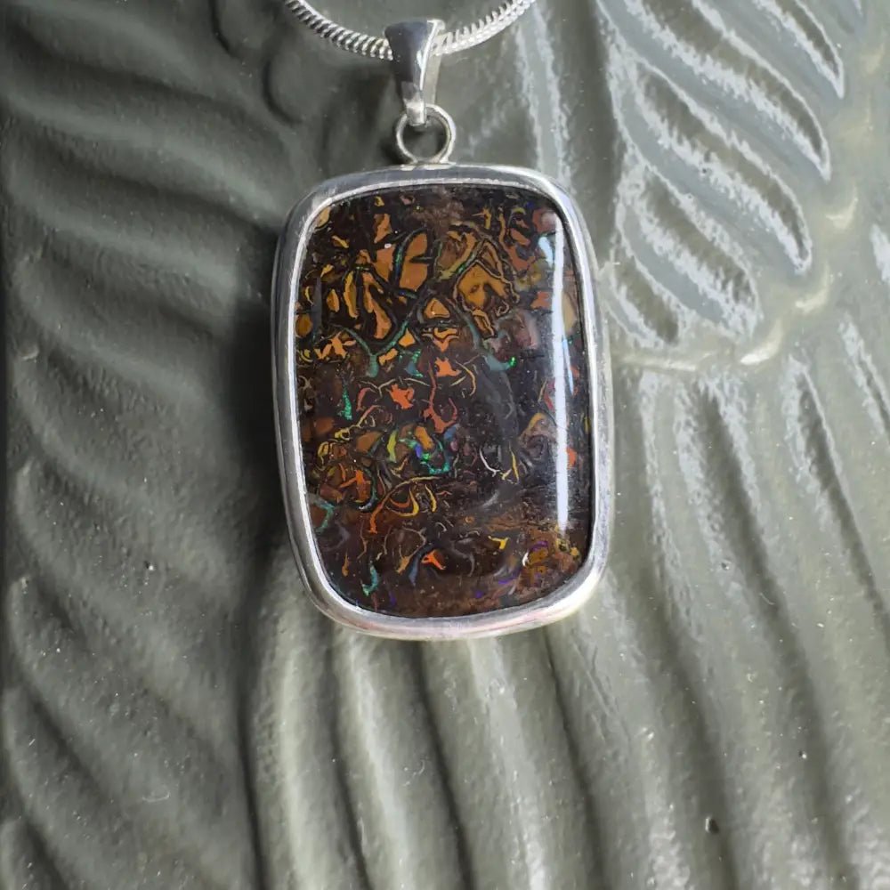 'Rivers Run' ~ Handcrafted 16.6ct Solid Queensland Boulder Opal 925 Sterling Silver Pendant Necklace