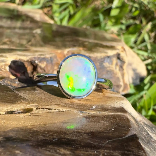 ‘Rolling Plains' ~ Handcrafted 1.2ct Solid Lightning Ridge Crystal Opal 925 Sterling Silver Ring