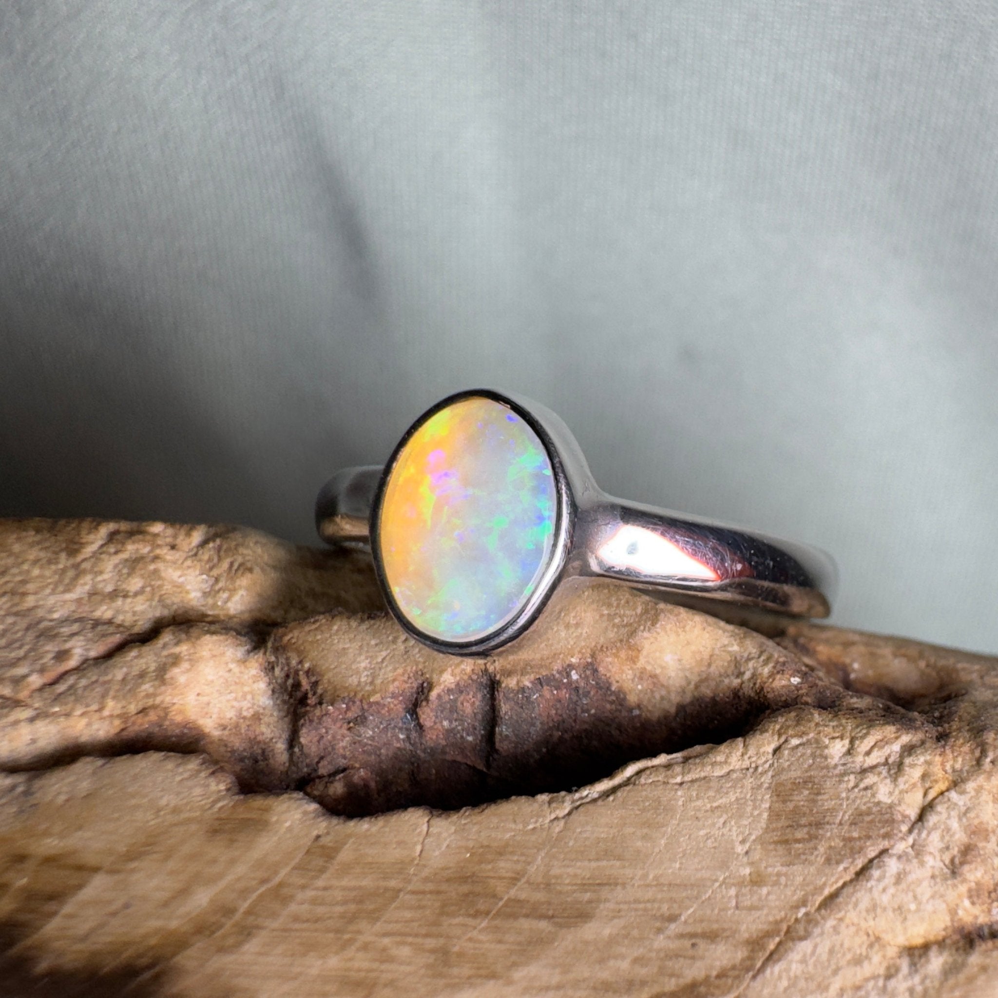 Rottnest Channel Tidal Waters – Solid Lightning Ridge Crystal Opal 925 Sterling Silver Ring