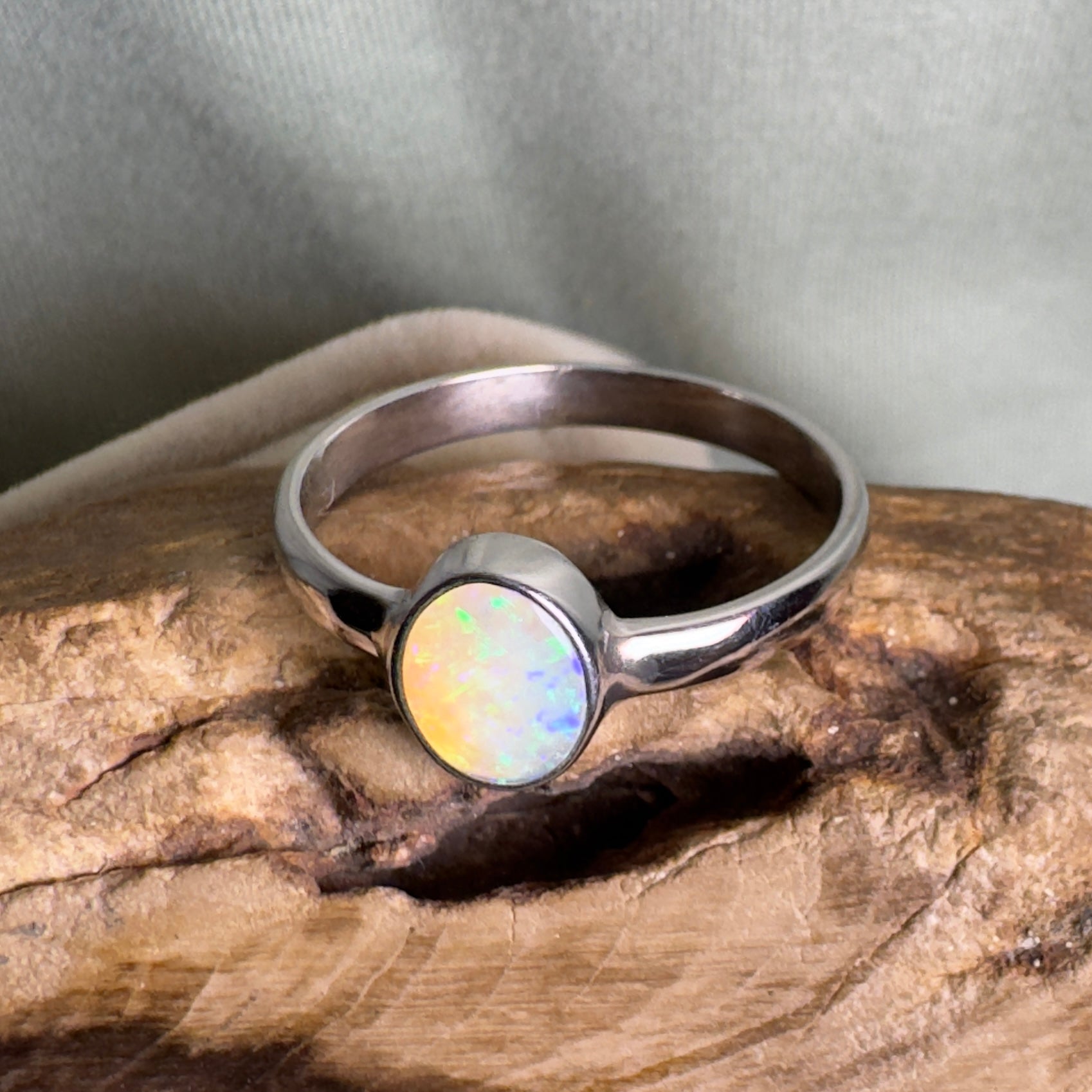 Rottnest Channel Tidal Waters – Solid Lightning Ridge Crystal Opal 925 Sterling Silver Ring