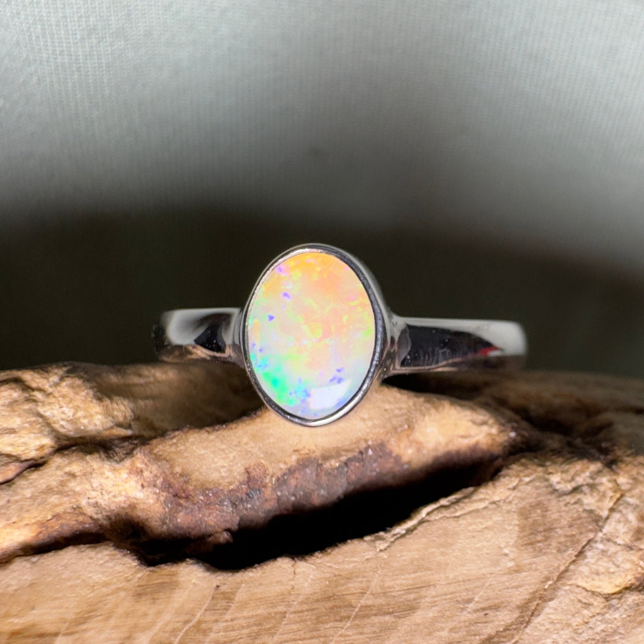 Rottnest Channel Tidal Waters – Solid Lightning Ridge Crystal Opal 925 Sterling Silver Ring