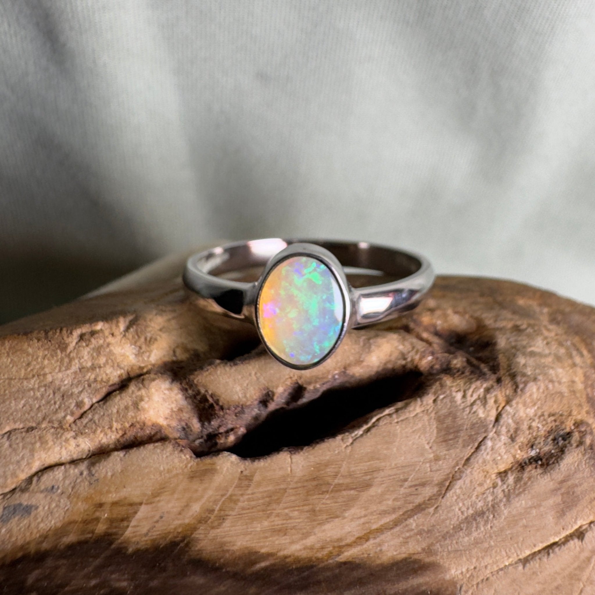Rottnest Channel Tidal Waters – Solid Lightning Ridge Crystal Opal 925 Sterling Silver Ring