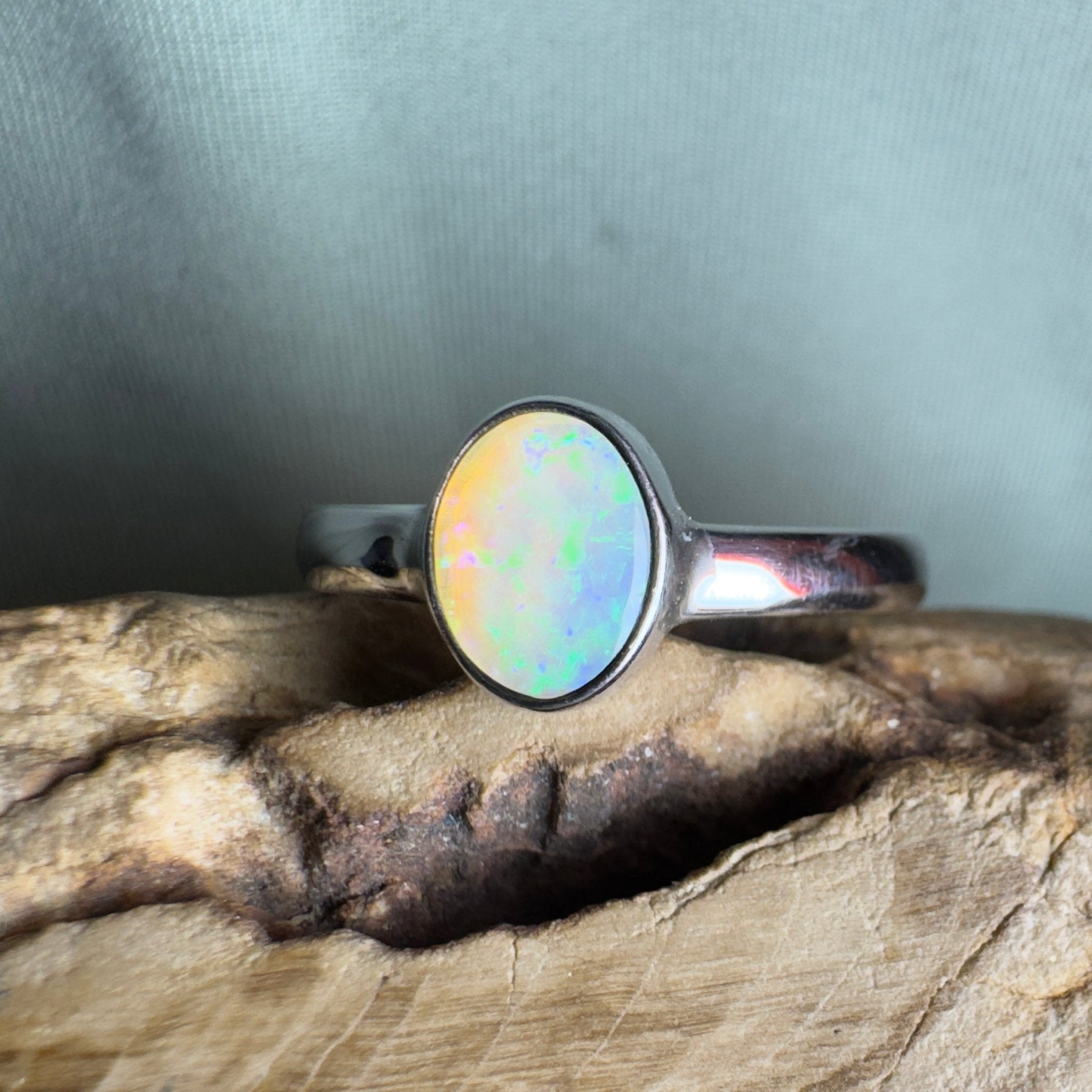Rottnest Channel Tidal Waters – Solid Lightning Ridge Crystal Opal 925 Sterling Silver Ring