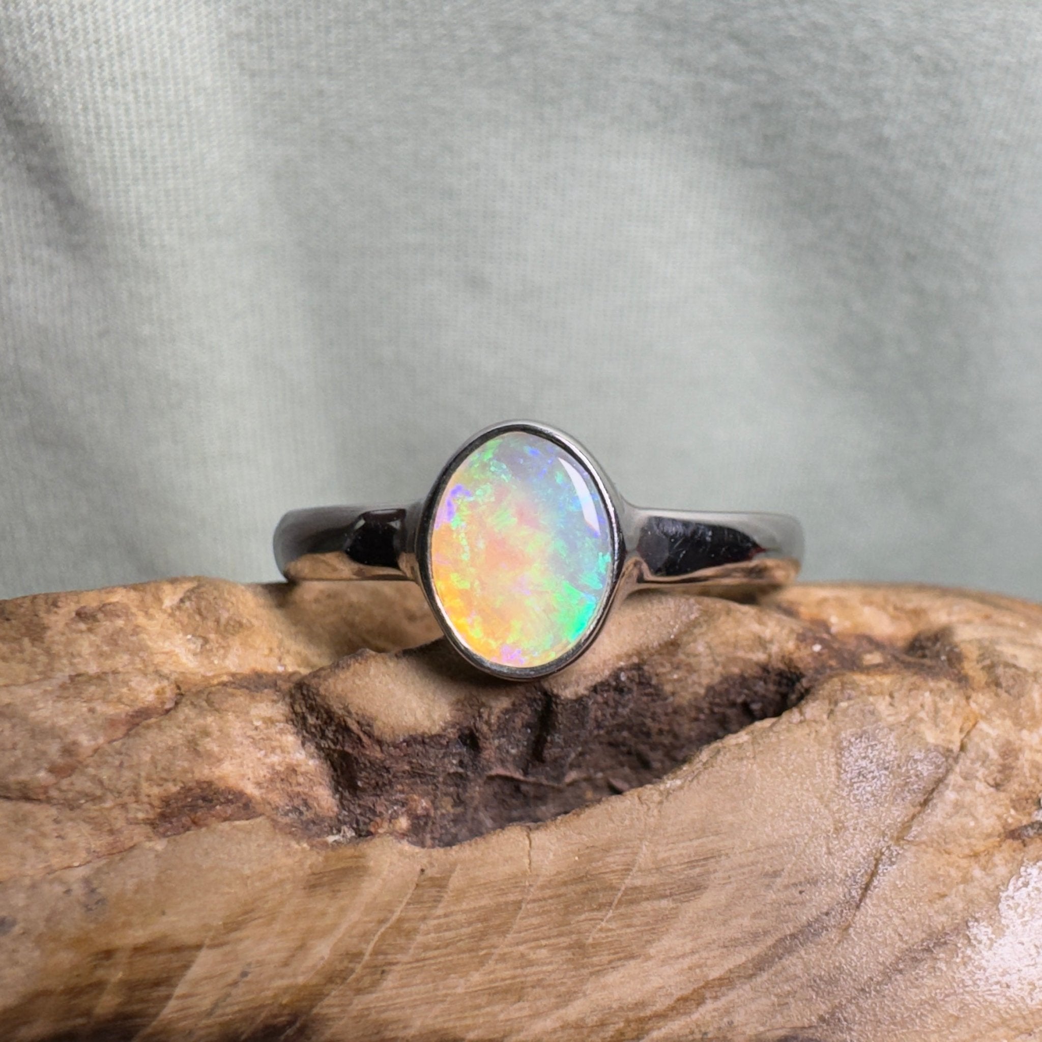 Rottnest Channel Tidal Waters – Solid Lightning Ridge Crystal Opal 925 Sterling Silver Ring