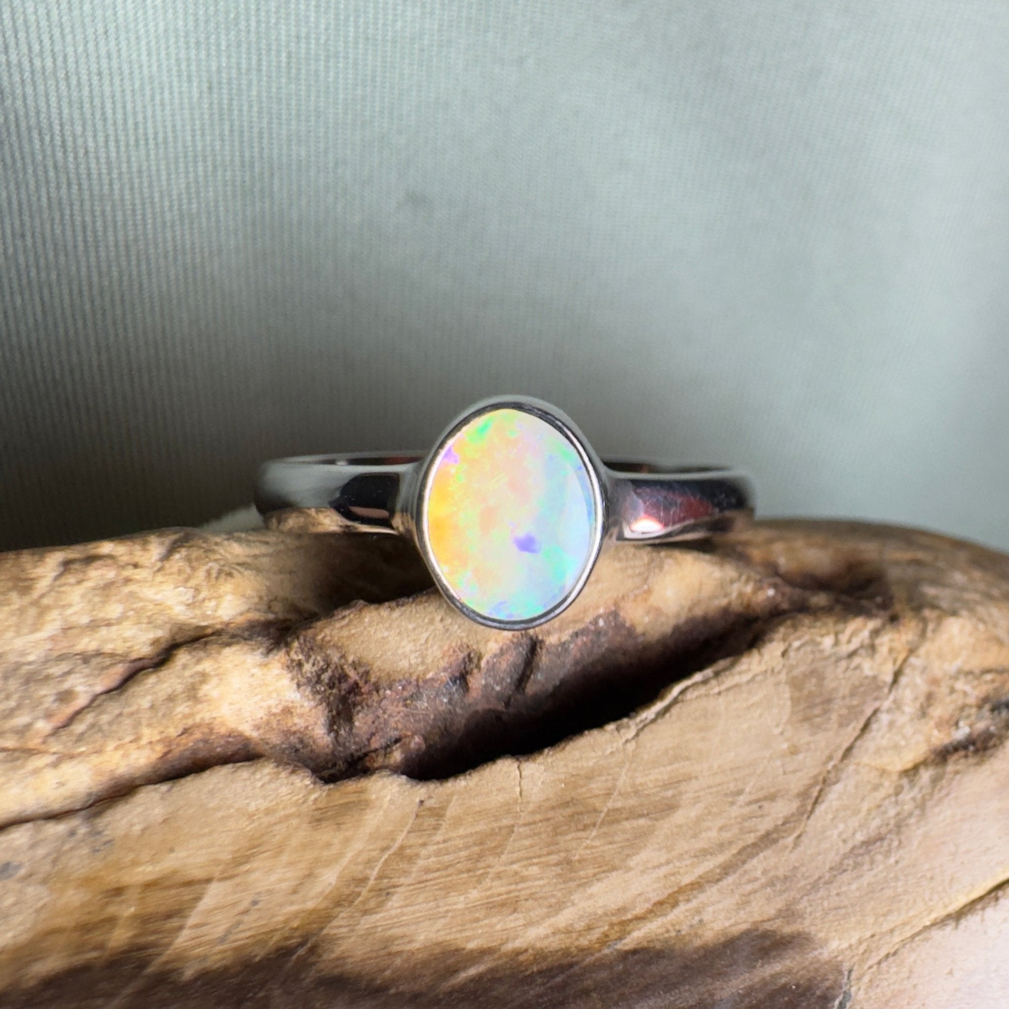 Rottnest Channel Tidal Waters – Solid Lightning Ridge Crystal Opal 925 Sterling Silver Ring