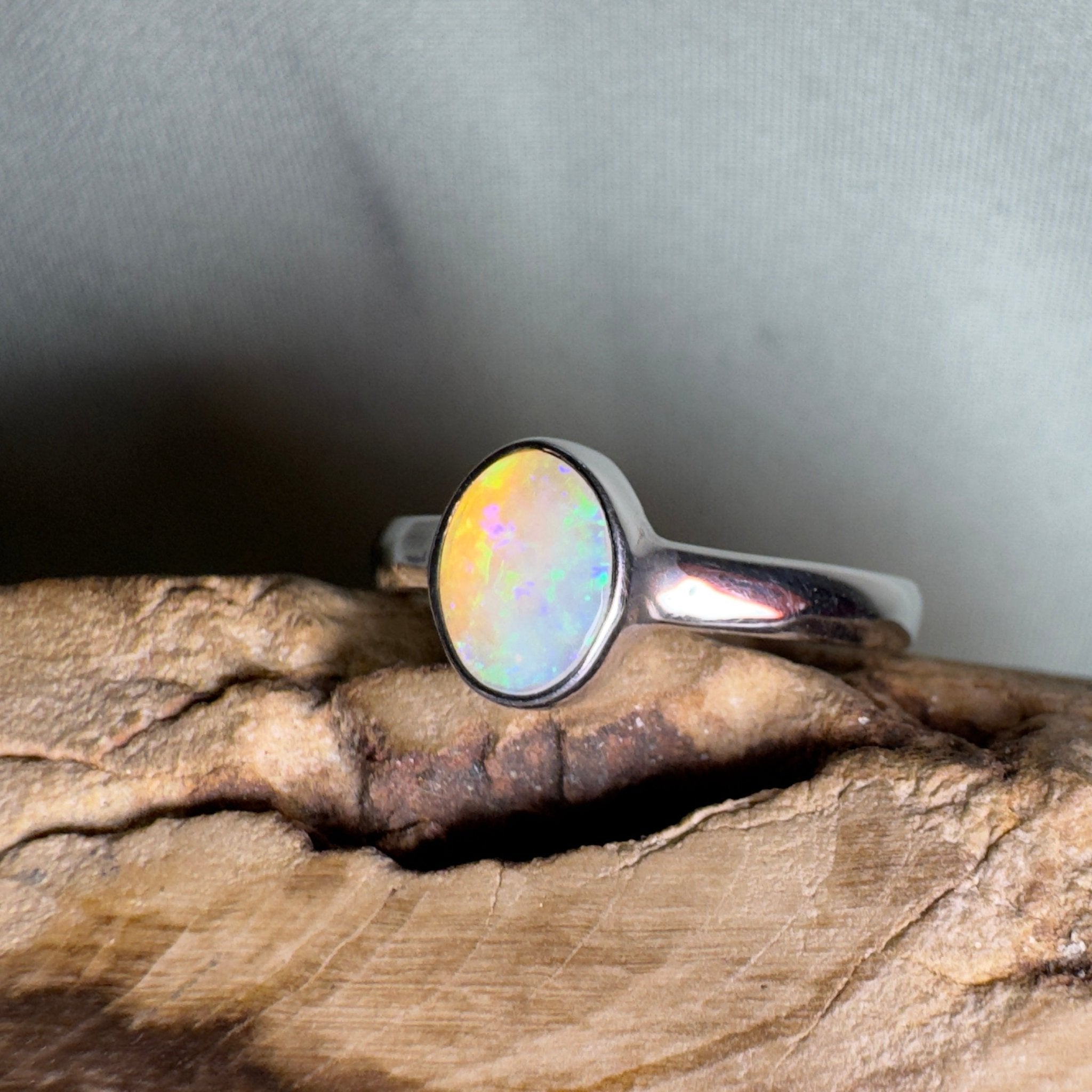 Rottnest Channel Tidal Waters – Solid Lightning Ridge Crystal Opal 925 Sterling Silver Ring
