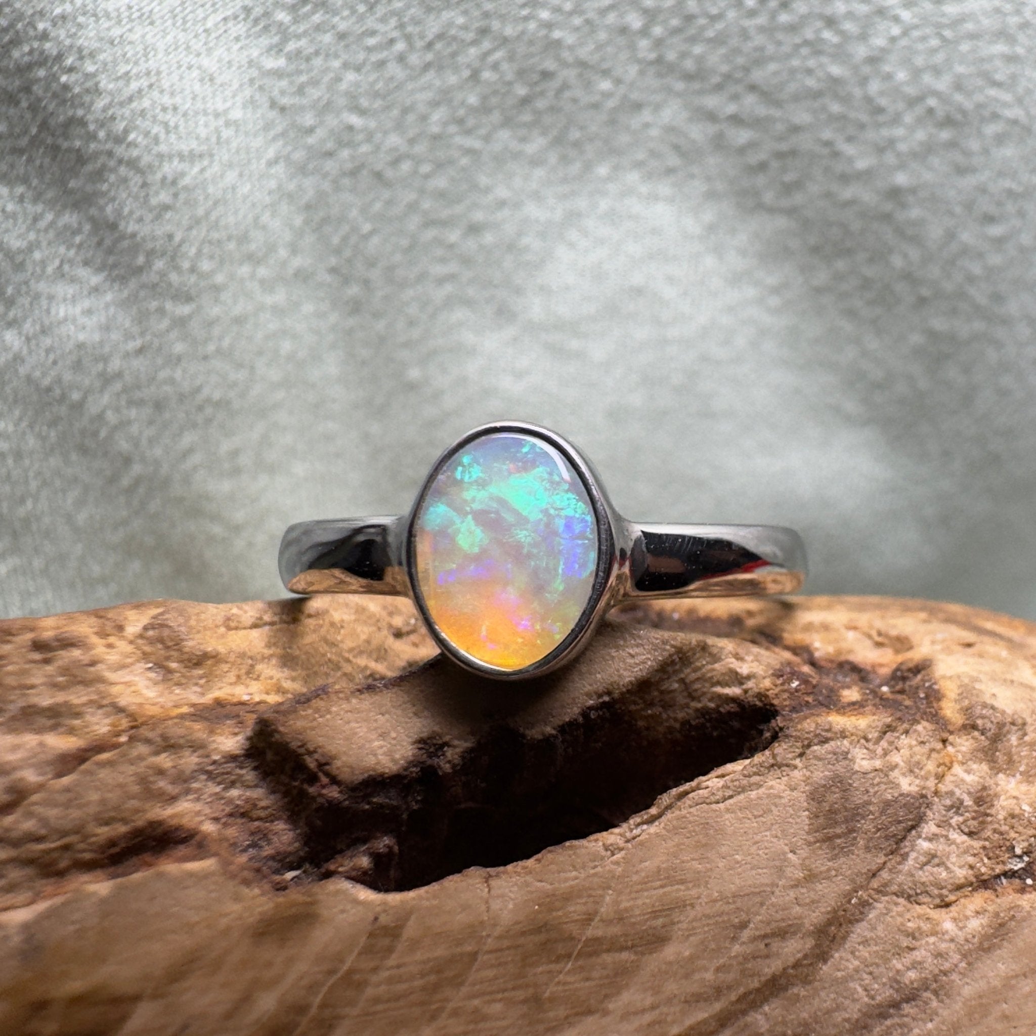 Rottnest Channel Tidal Waters – Solid Lightning Ridge Crystal Opal 925 Sterling Silver Ring