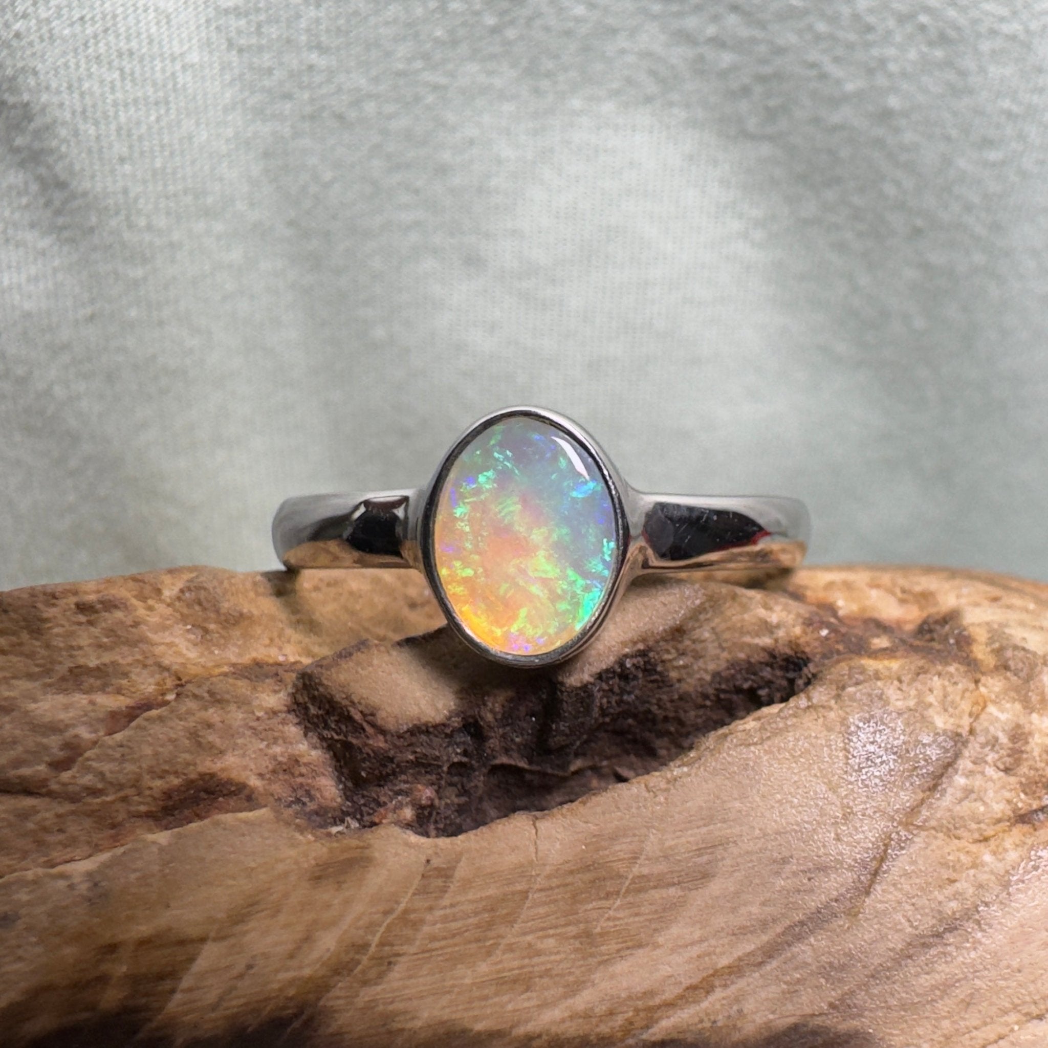 Rottnest Channel Tidal Waters – Solid Lightning Ridge Crystal Opal 925 Sterling Silver Ring
