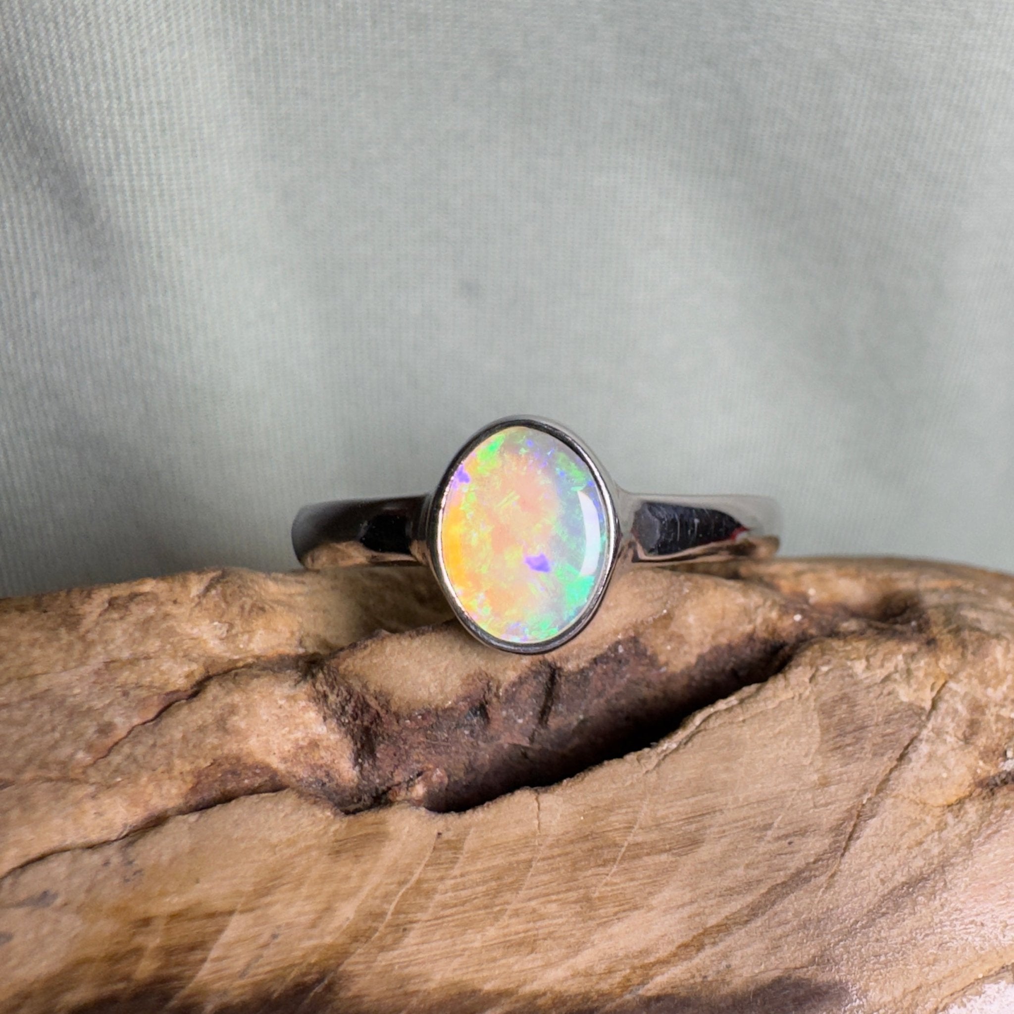 Rottnest Channel Tidal Waters – Solid Lightning Ridge Crystal Opal 925 Sterling Silver Ring