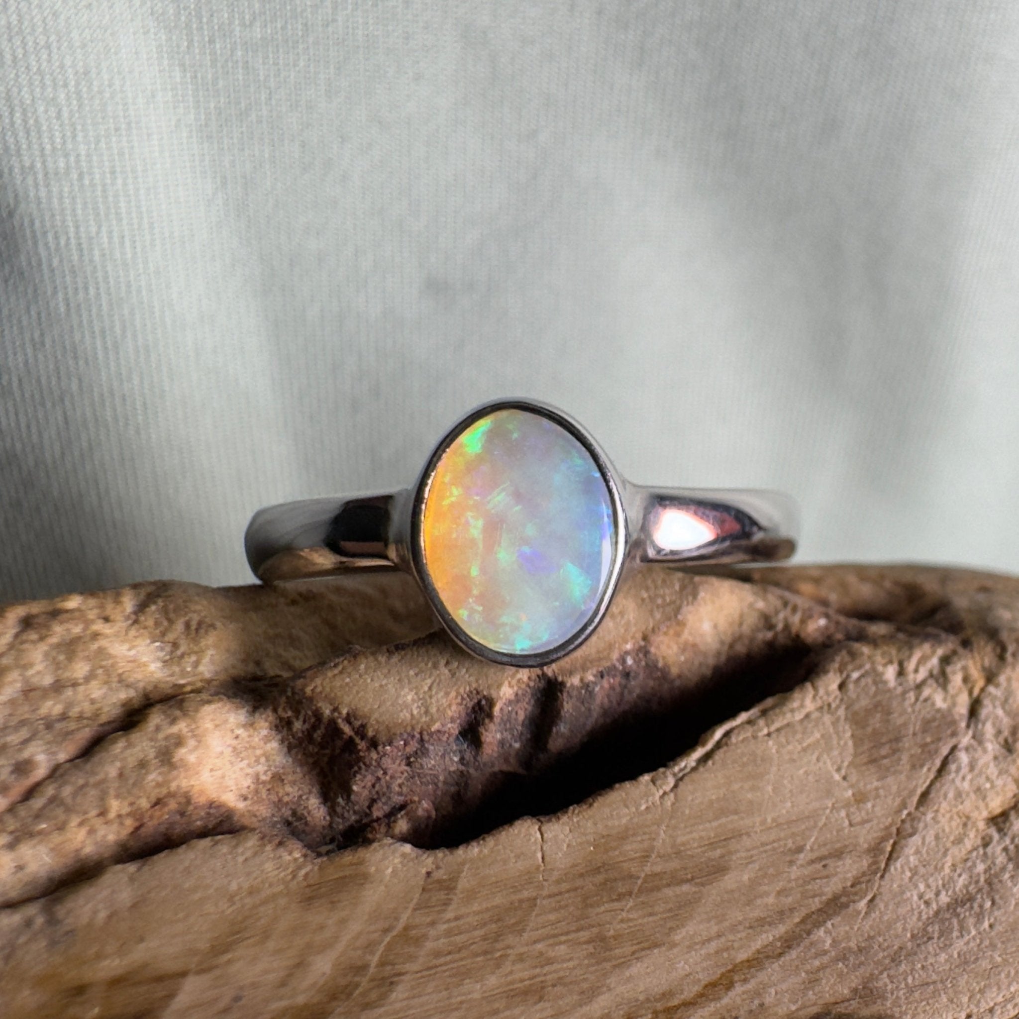 Rottnest Channel Tidal Waters – Solid Lightning Ridge Crystal Opal 925 Sterling Silver Ring