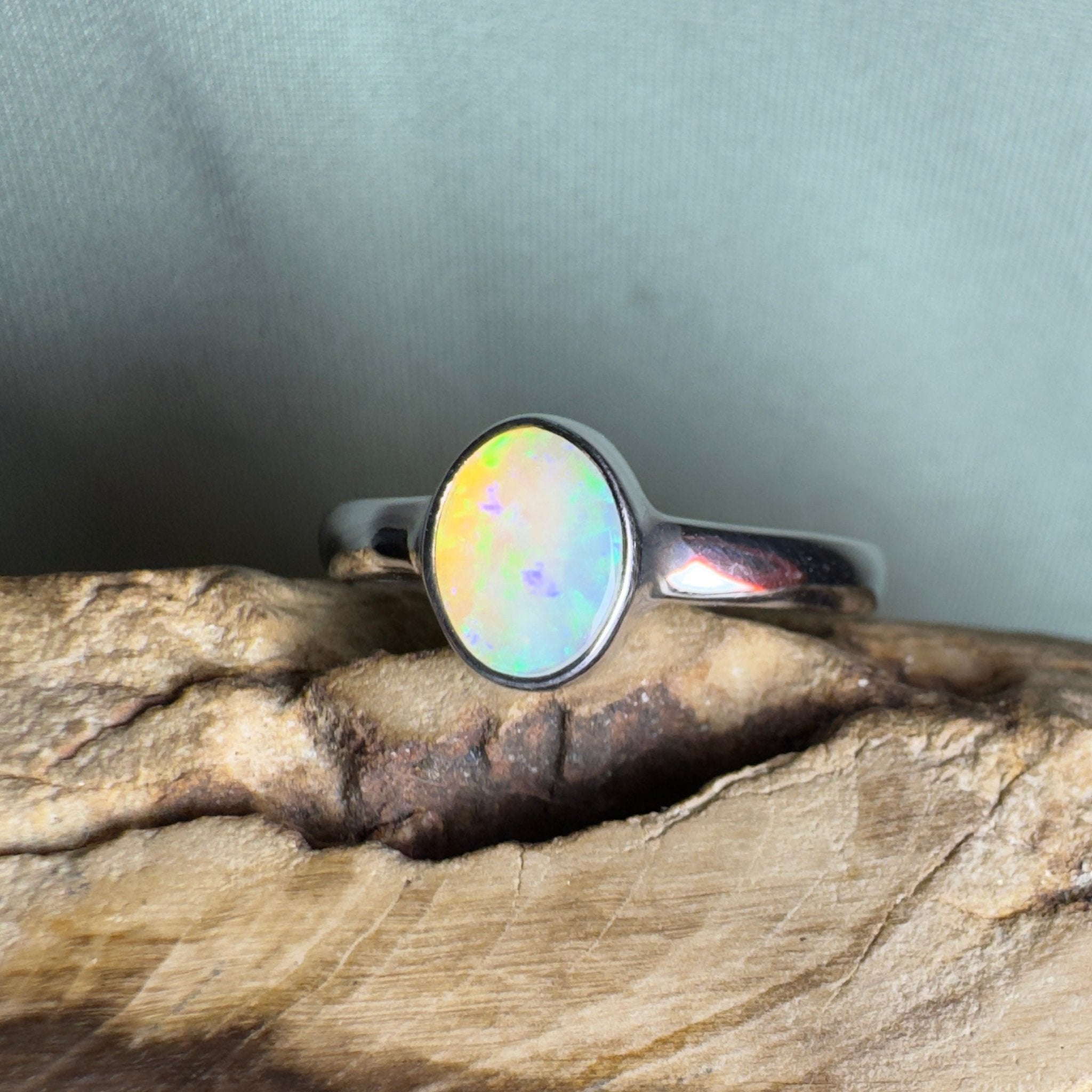 Rottnest Channel Tidal Waters – Solid Lightning Ridge Crystal Opal 925 Sterling Silver Ring
