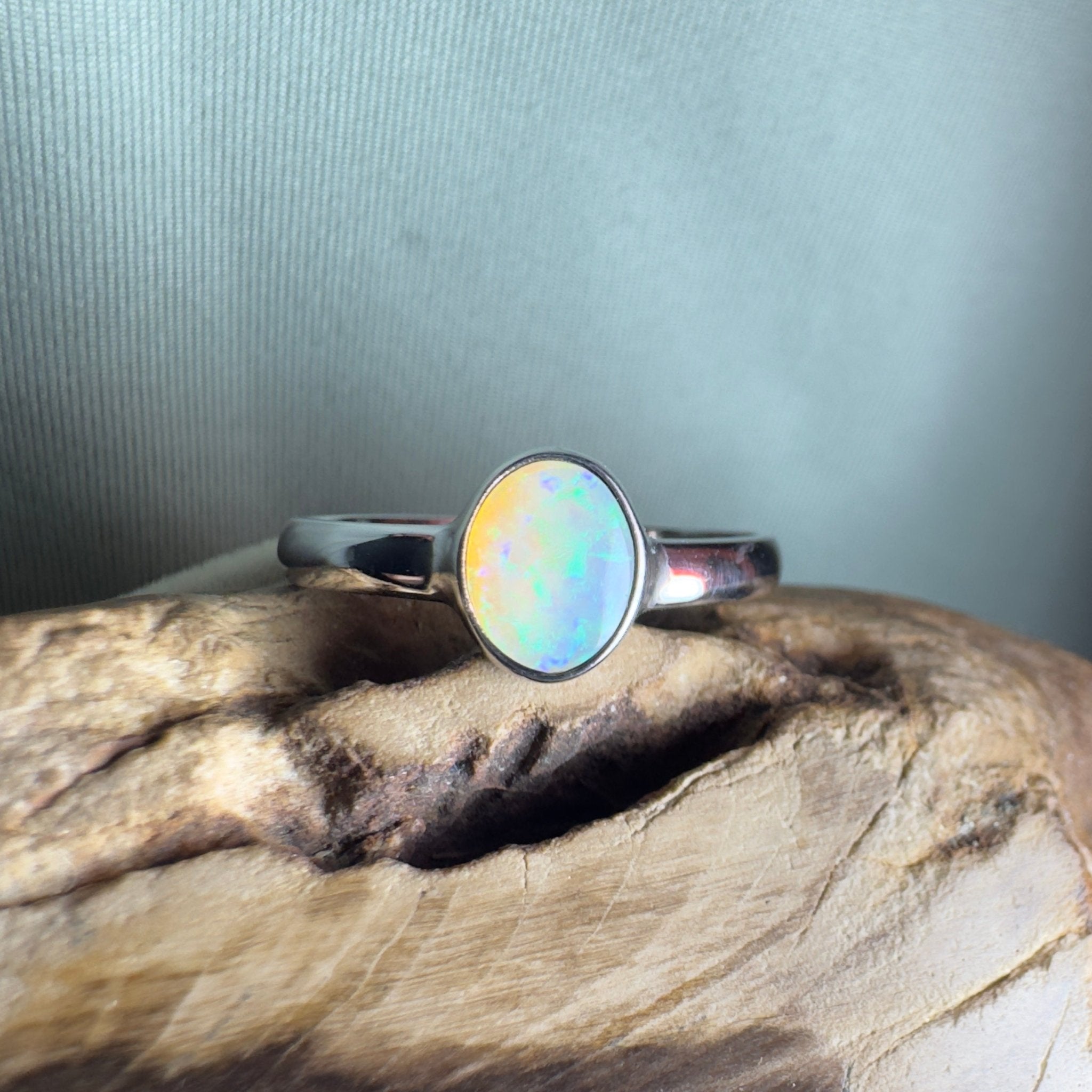 Rottnest Channel Tidal Waters – Solid Lightning Ridge Crystal Opal 925 Sterling Silver Ring