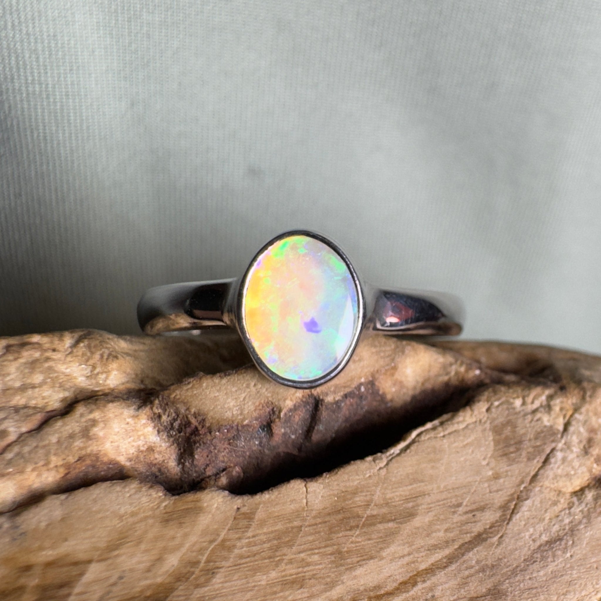 Rottnest Channel Tidal Waters – Solid Lightning Ridge Crystal Opal 925 Sterling Silver Ring