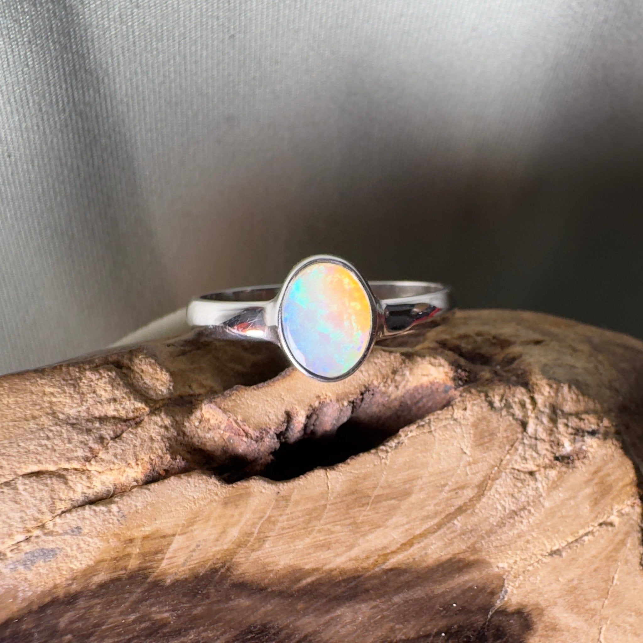 Rottnest Channel Tidal Waters – Solid Lightning Ridge Crystal Opal 925 Sterling Silver Ring