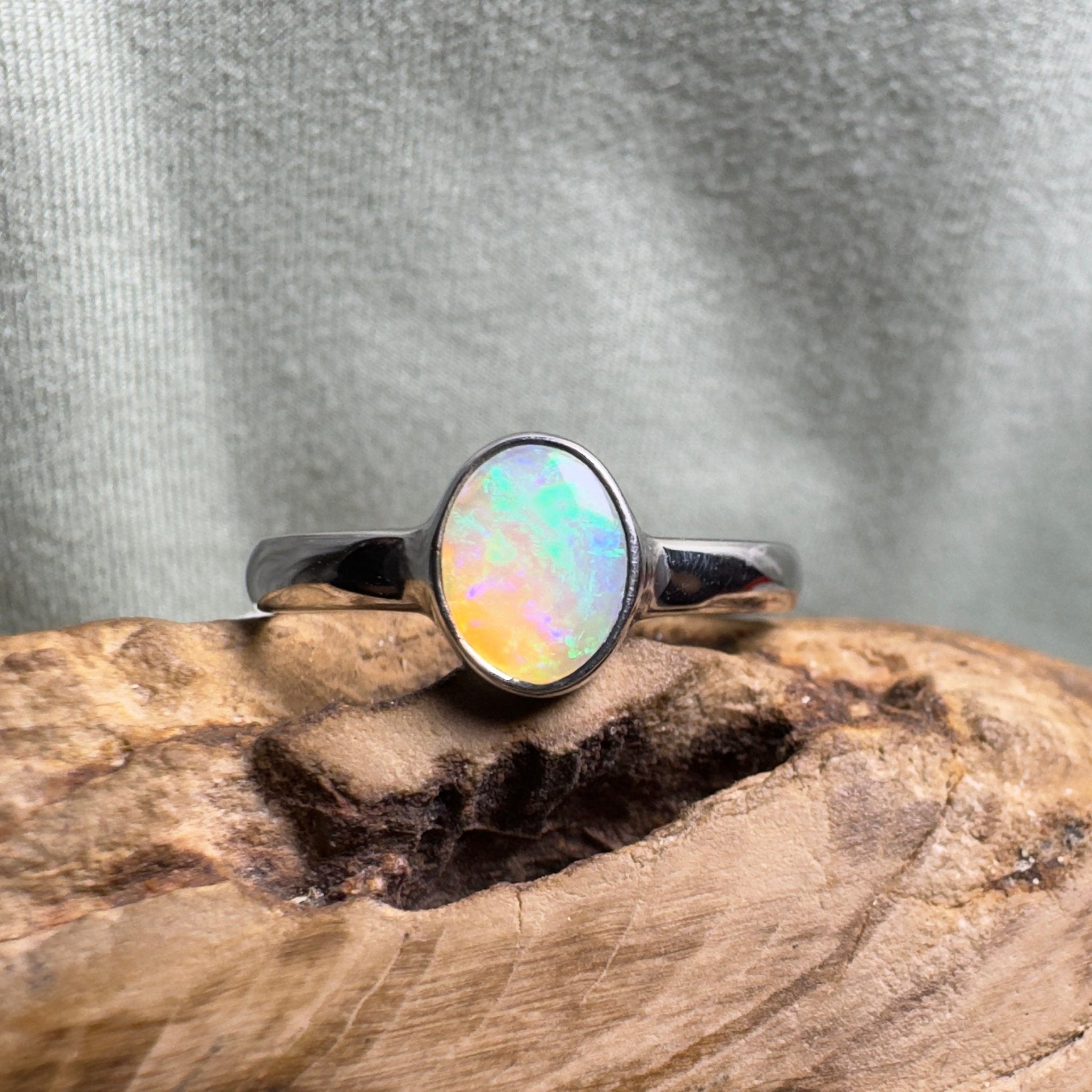 Rottnest Channel Tidal Waters – Solid Lightning Ridge Crystal Opal 925 Sterling Silver Ring