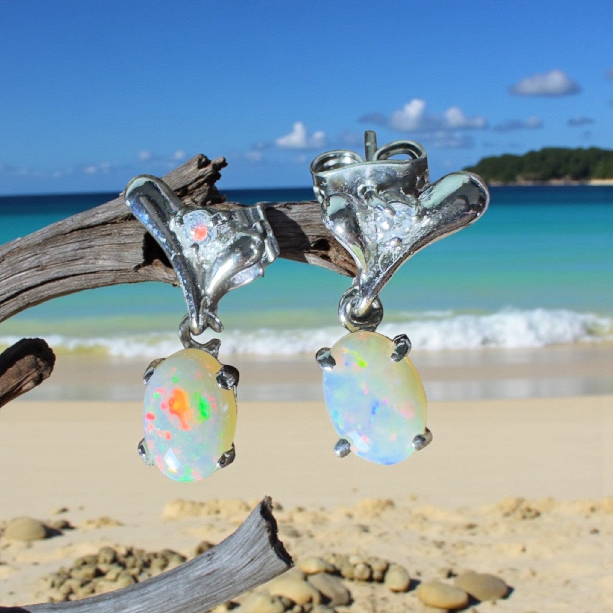 Saltpan Spark - 1.6ct Coober Pedy Opal 925 Silver Earrings