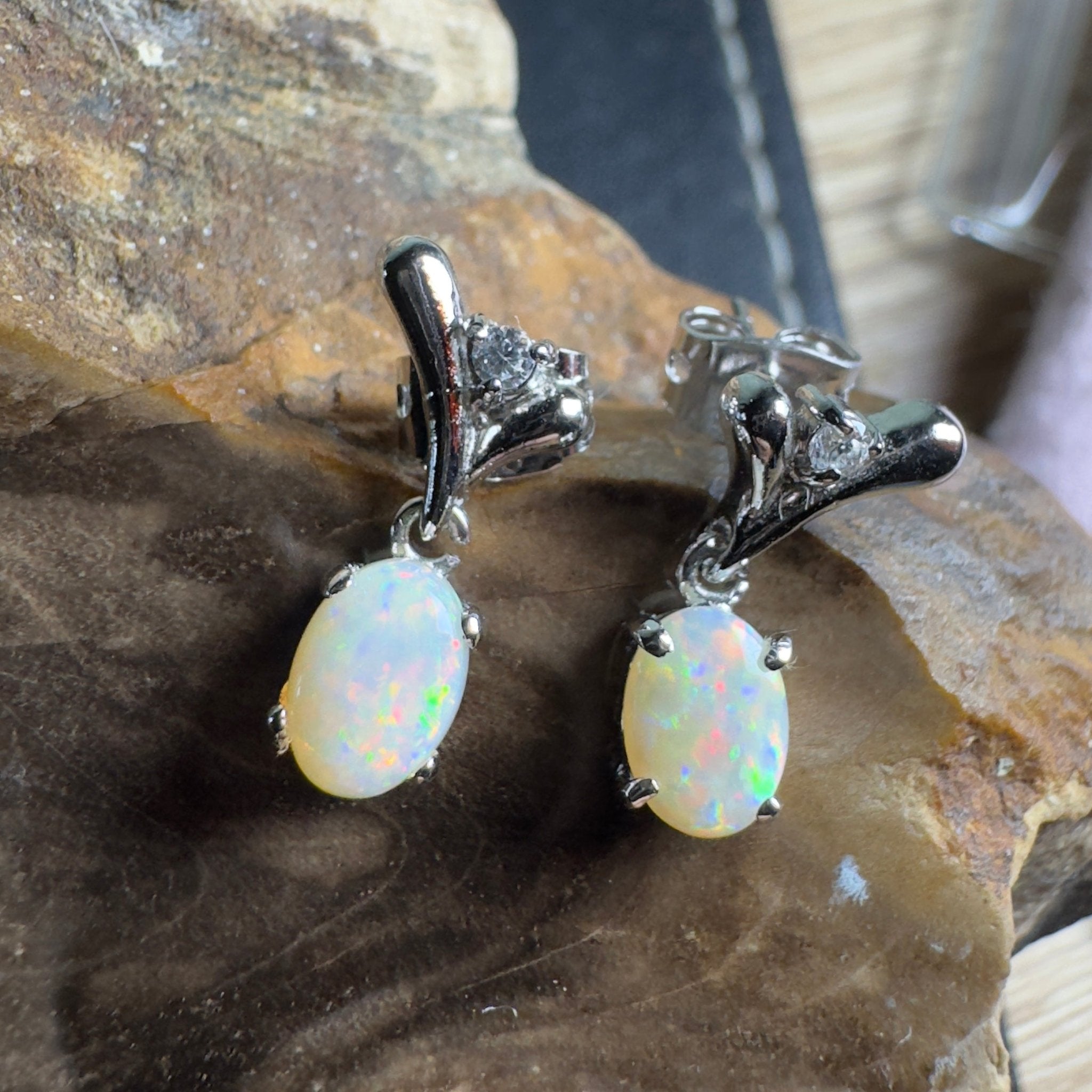 Saltpan Spark - 1.6ct Coober Pedy Opal 925 Silver Earrings