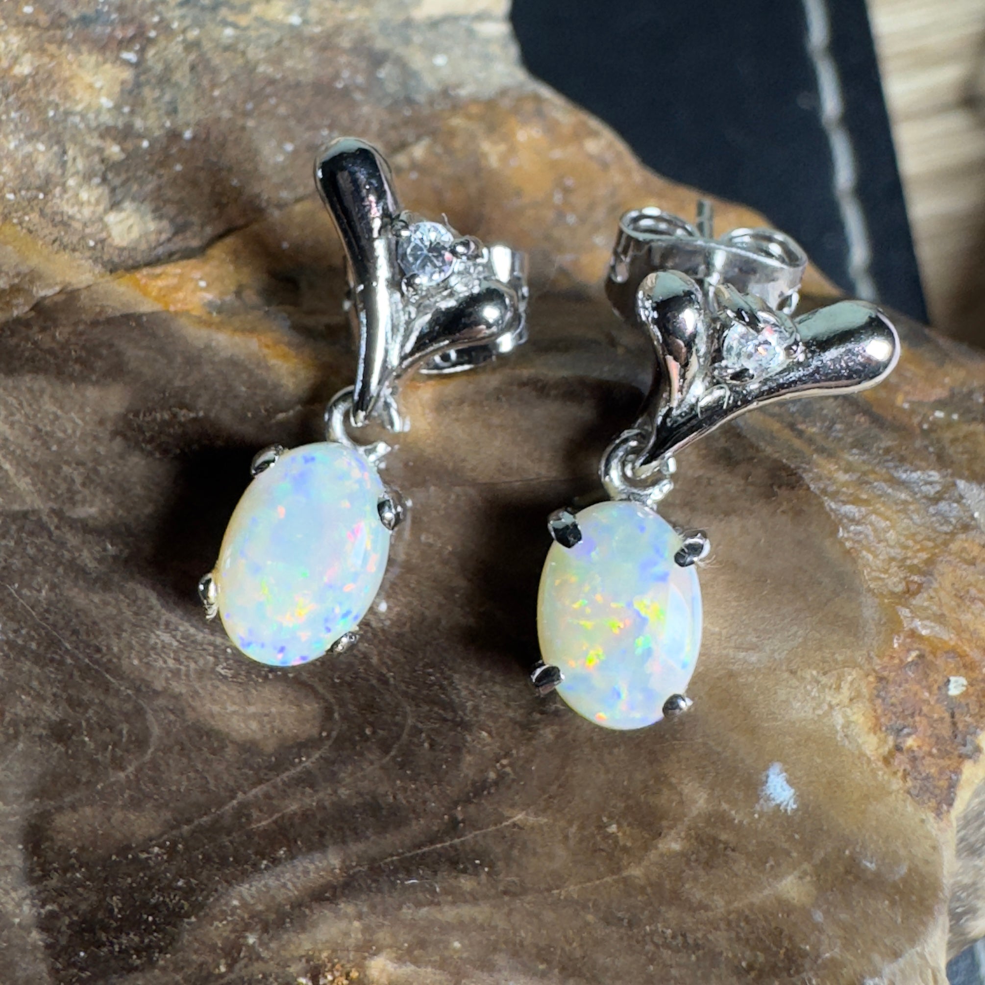 Saltpan Spark - 1.6ct Coober Pedy Opal 925 Silver Earrings