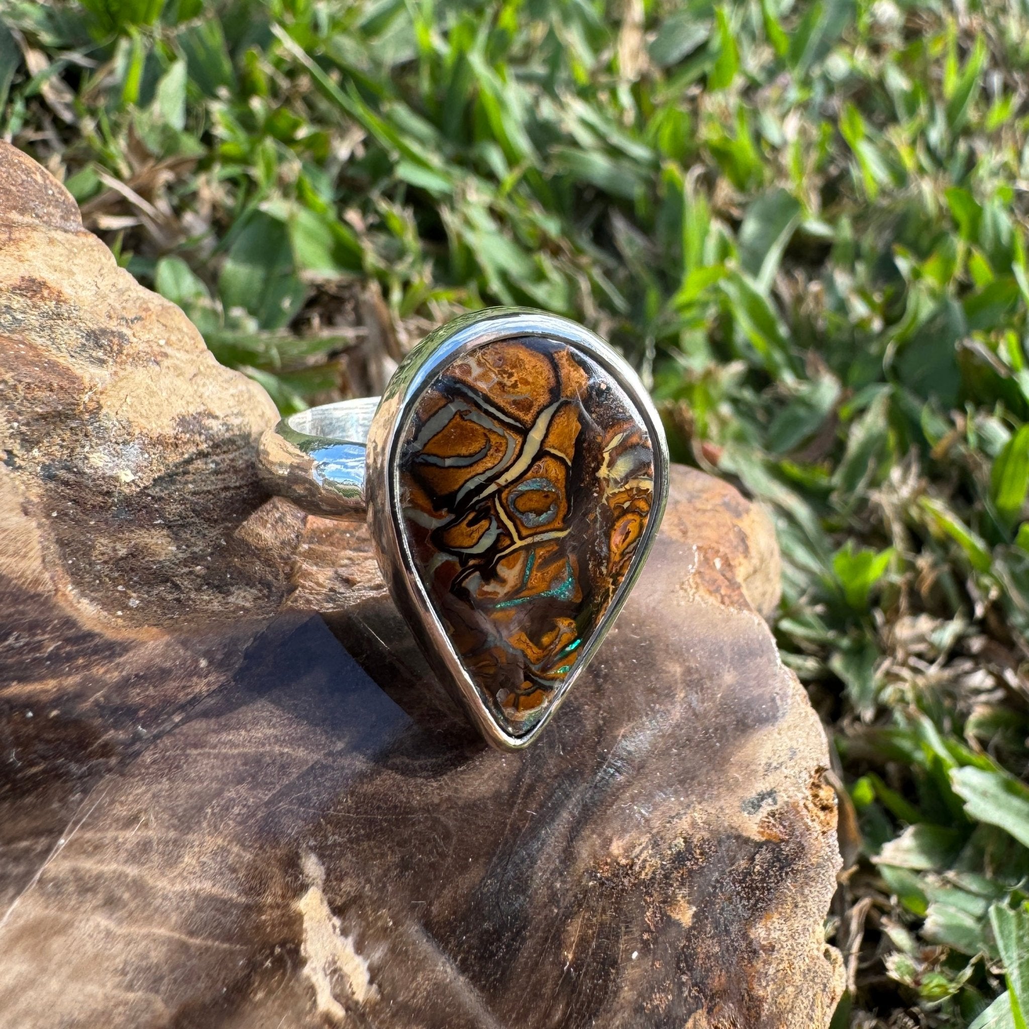 Savannah Current ~ 13.6ct Solid Queensland Boulder Opal 925 Sterling Silver Ring