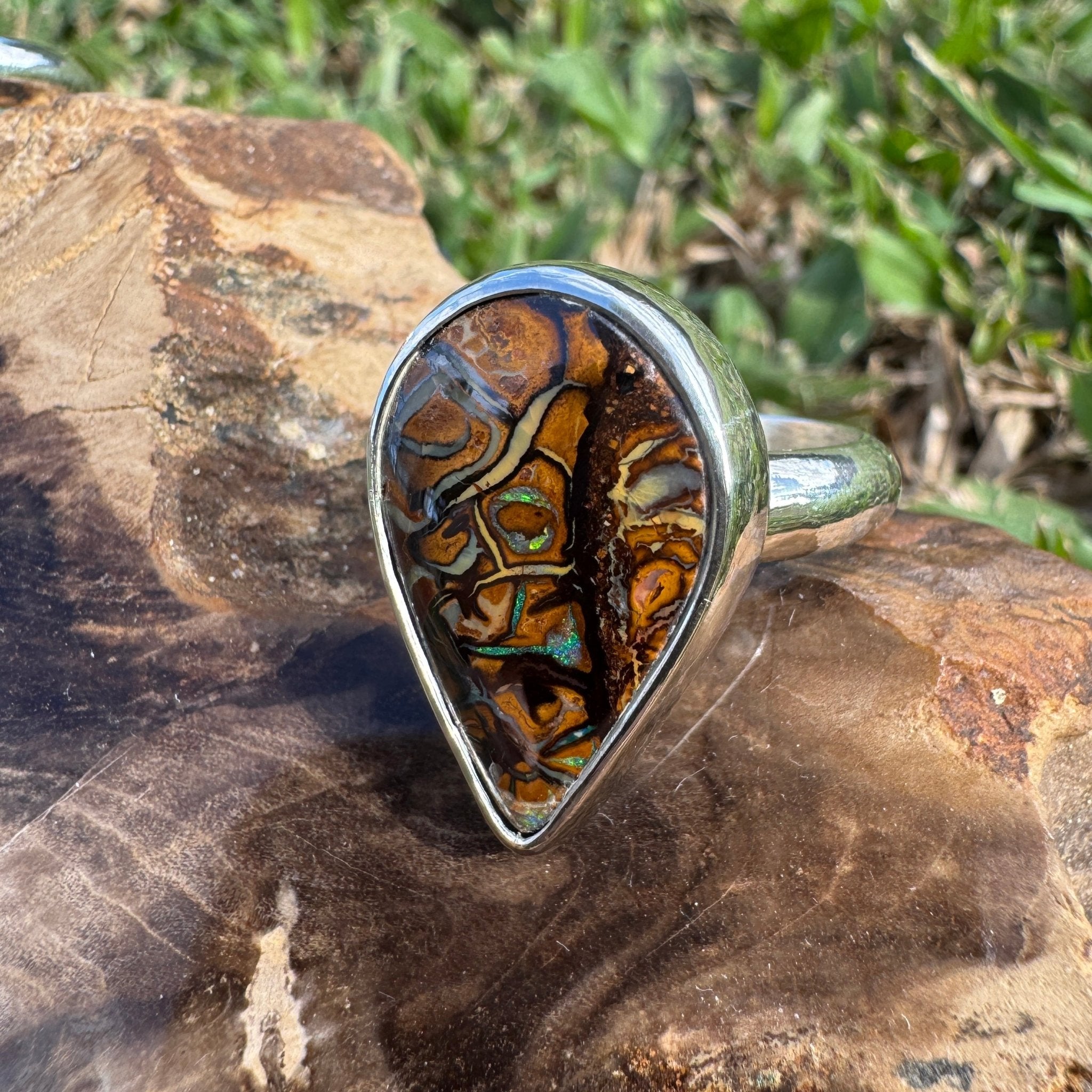 Savannah Current ~ 13.6ct Solid Queensland Boulder Opal 925 Sterling Silver Ring
